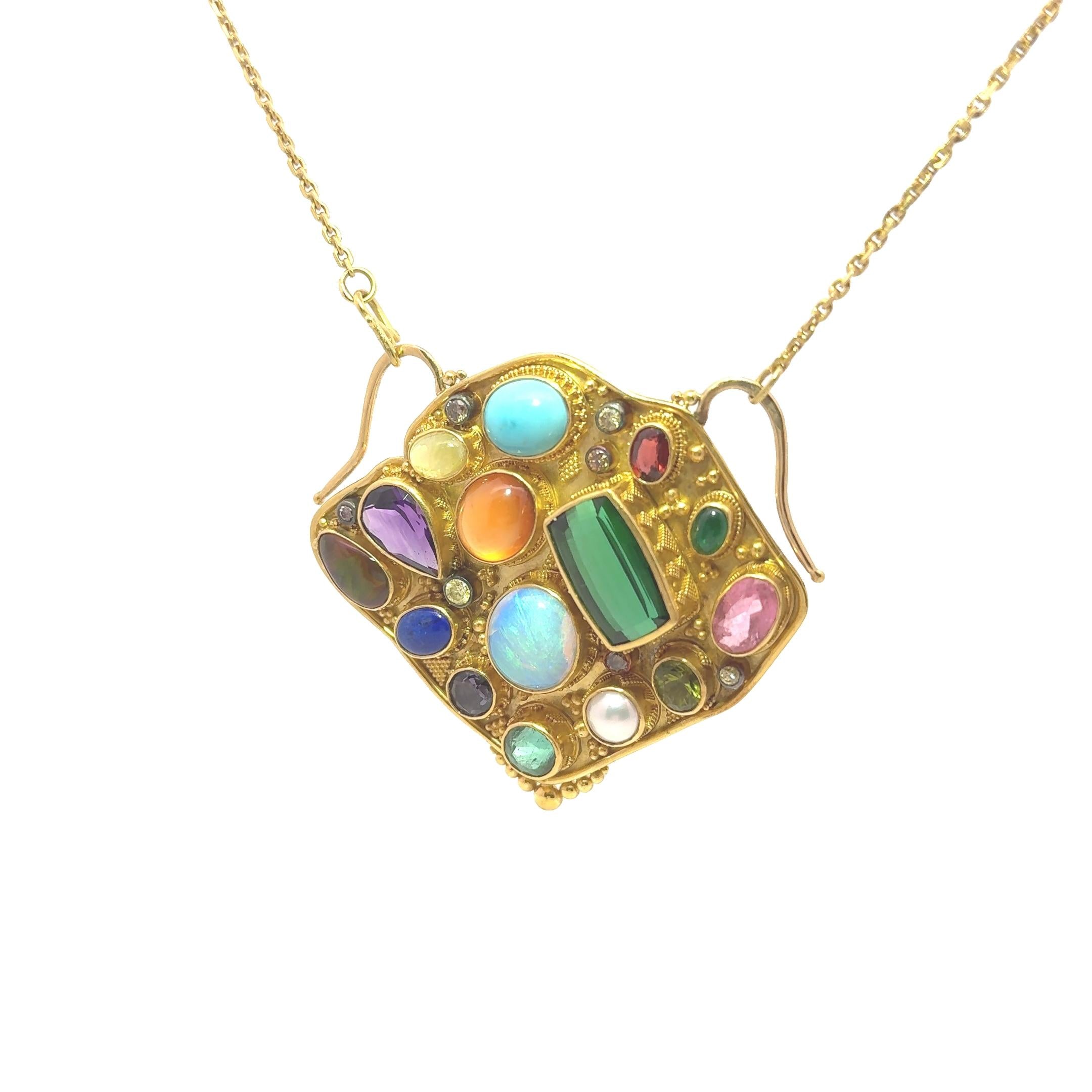 Luna Felix MultiColored Gemstone 22k Yellow Gold Pendant Necklace