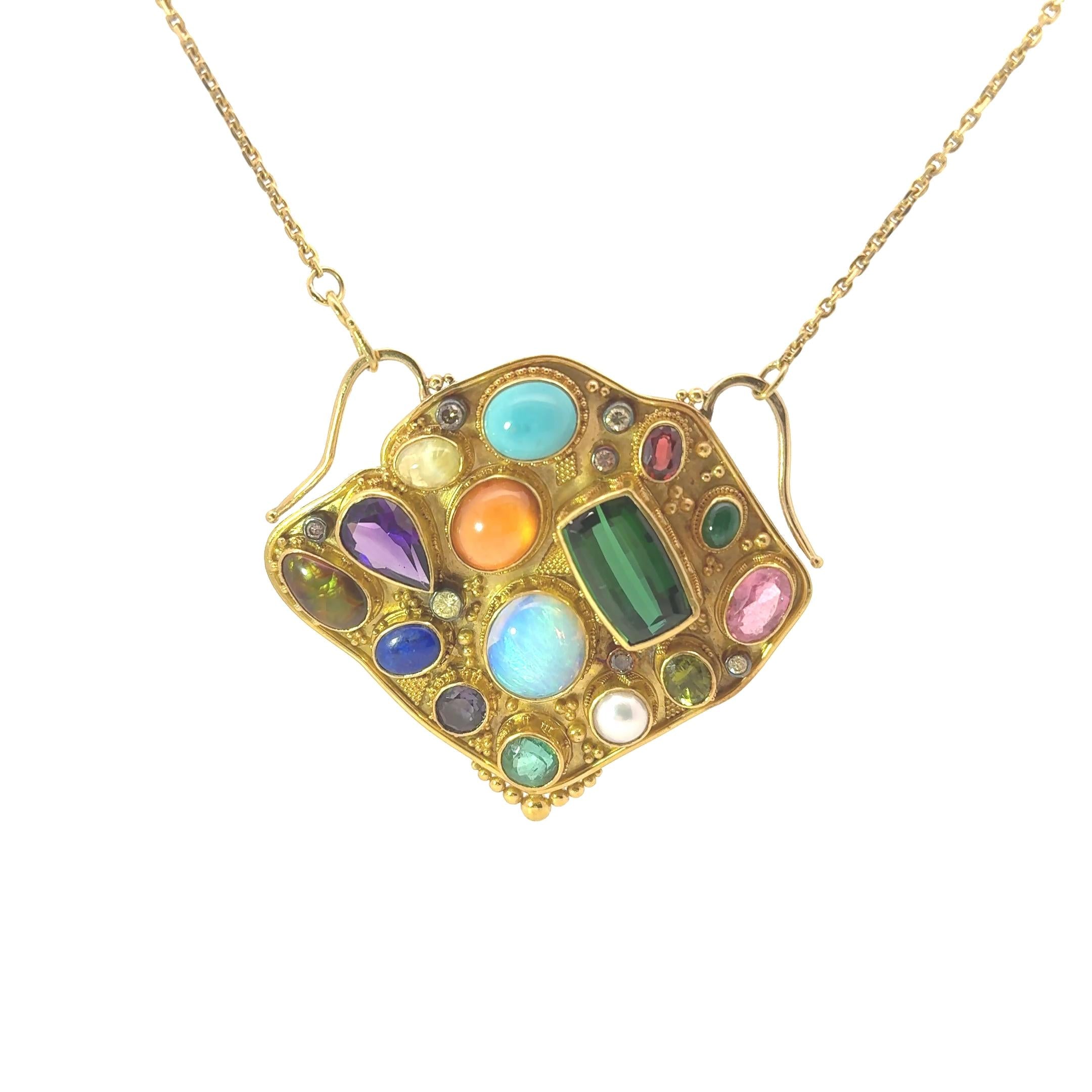 Luna Felix MultiColored Gemstone 22k Yellow Gold Pendant Necklace