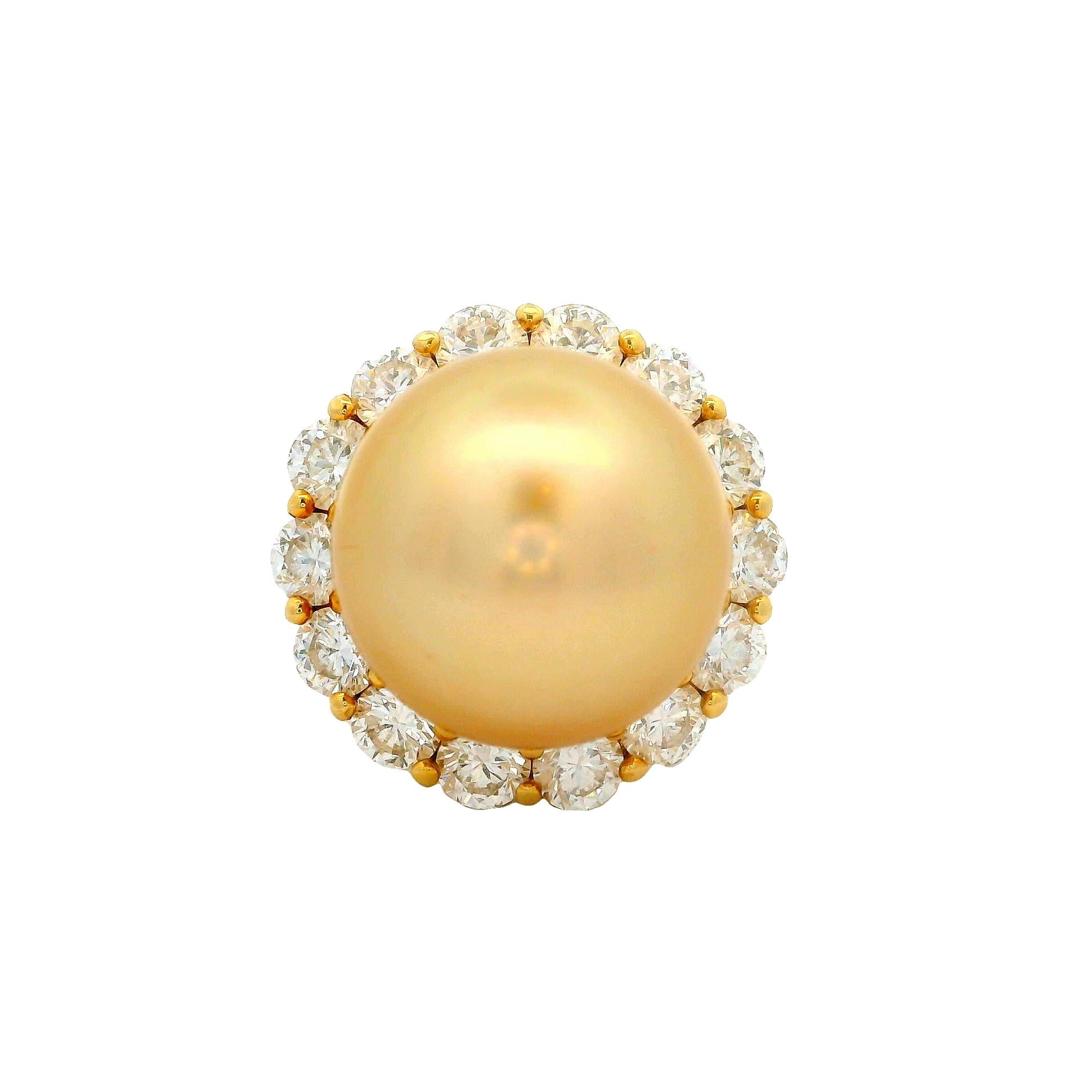 Hubert 17mm Golden South Sea Pearl Diamond 18K Yellow Gold Cocktail Ring