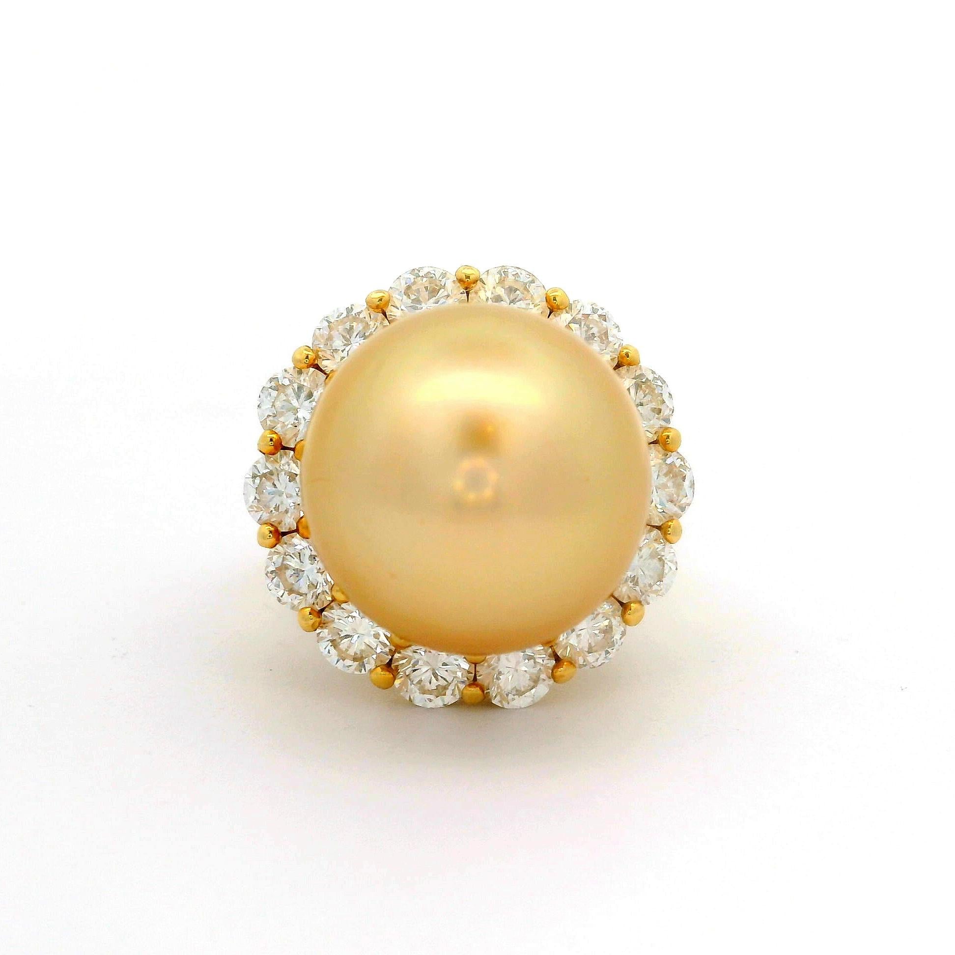 Hubert 17mm Golden South Sea Pearl Diamond 18K Yellow Gold Cocktail Ring