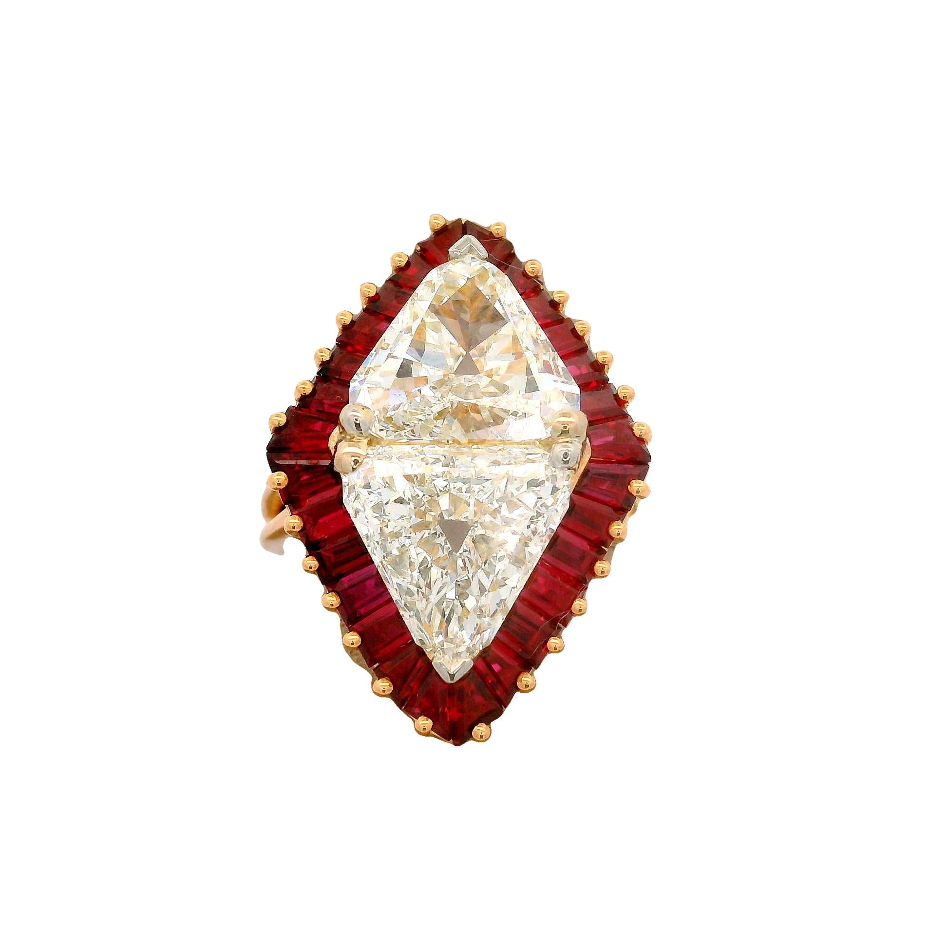Important Oscar Heyman 2.57 & 2.55 Carat Diamond Ruby 18k Yellow Gold Ring