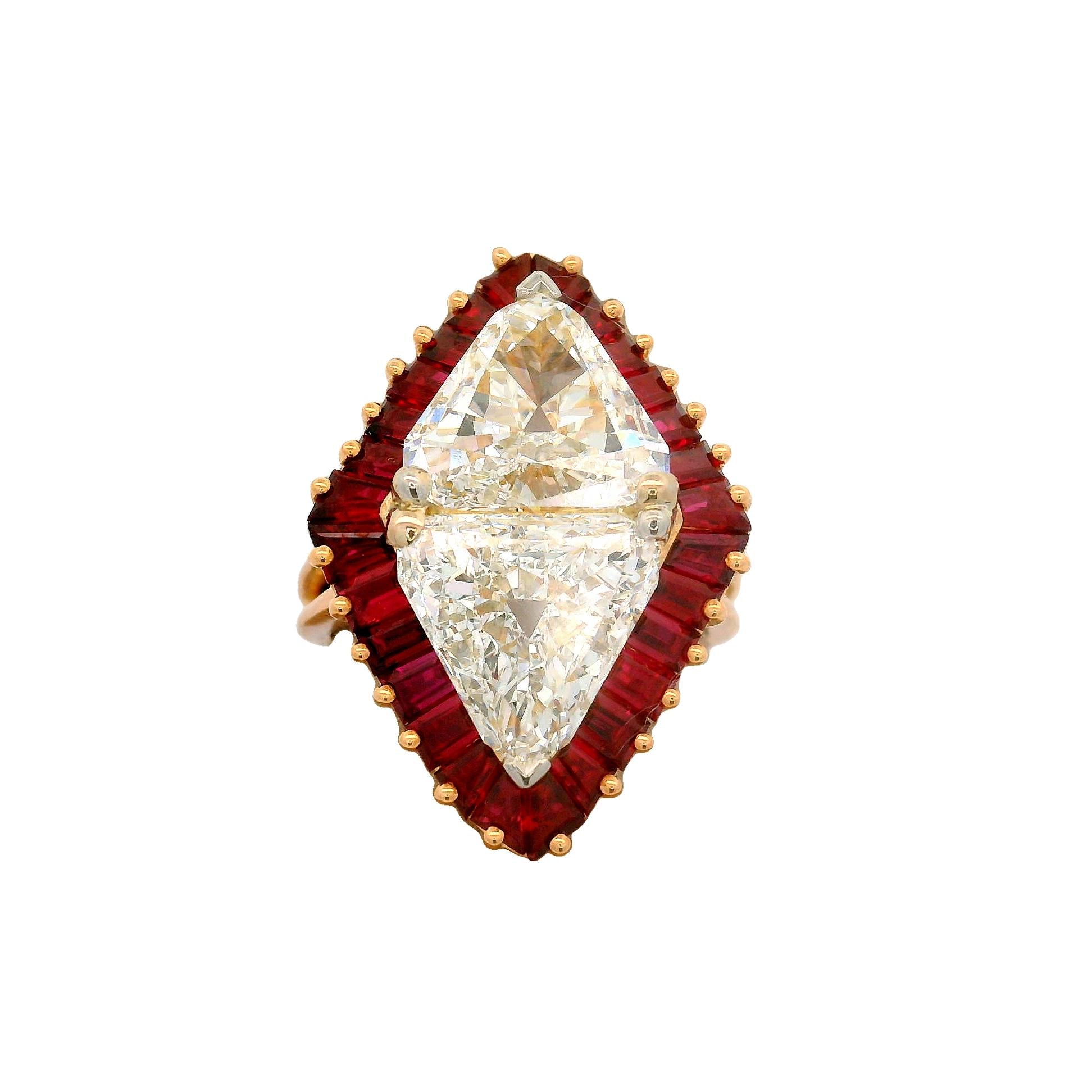 Important Oscar Heyman 2.57 & 2.55 Carat Diamond Ruby 18k Yellow Gold Ring