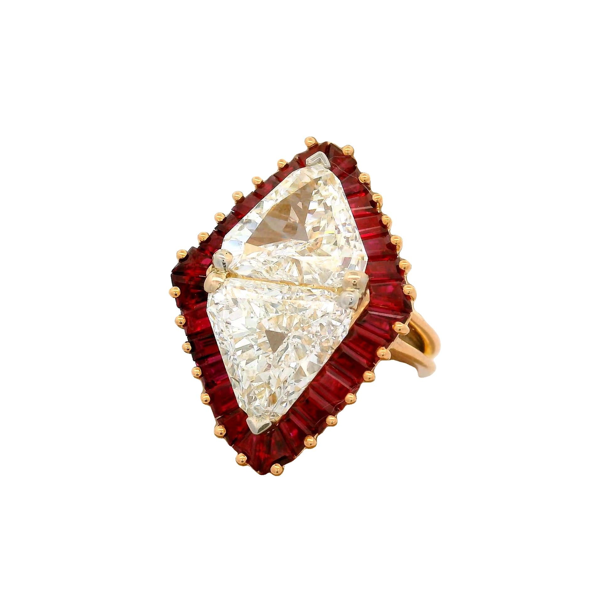 Important Oscar Heyman 2.57 & 2.55 Carat Diamond Ruby 18k Yellow Gold Ring