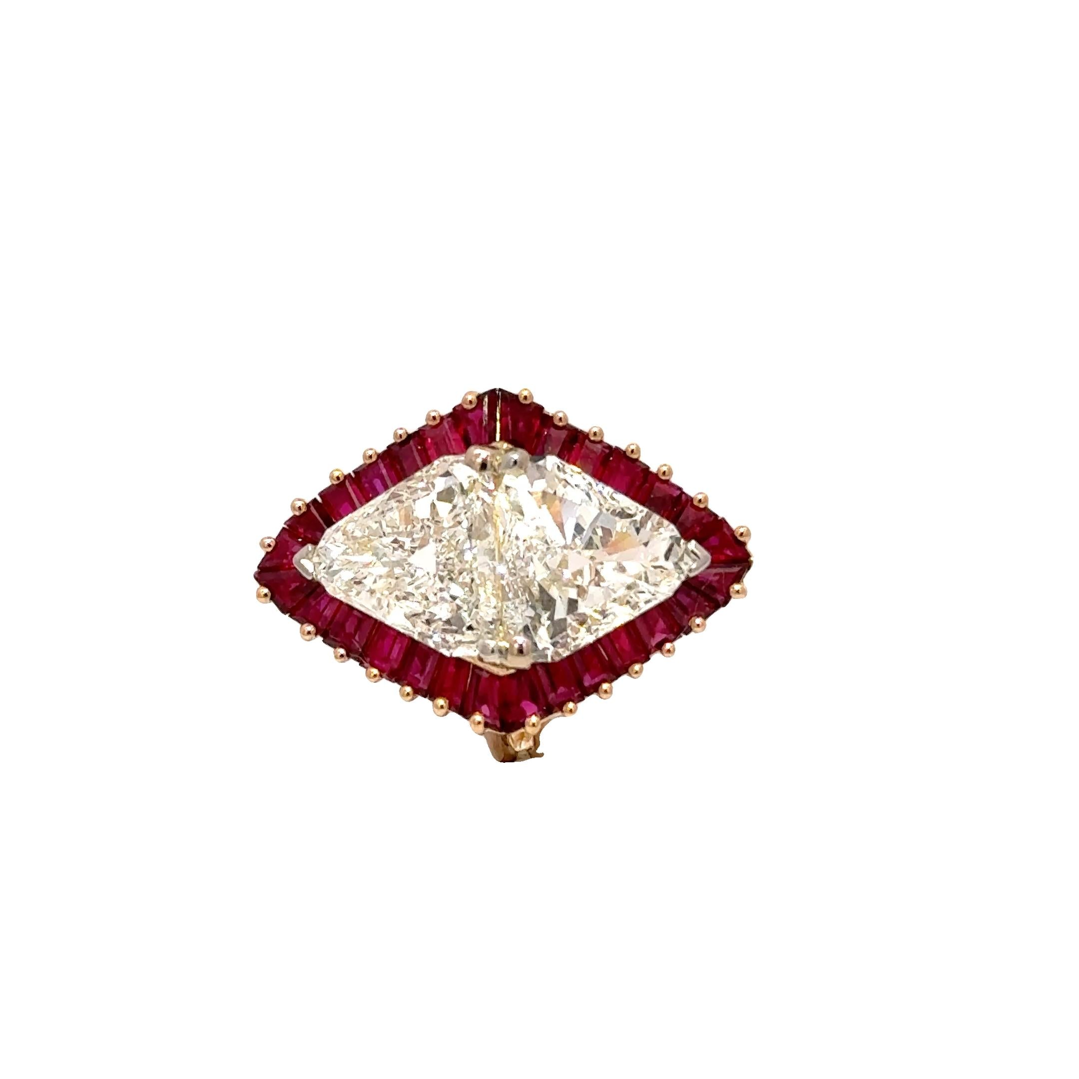 Important Oscar Heyman 2.57 & 2.55 Carat Diamond Ruby 18k Yellow Gold Ring