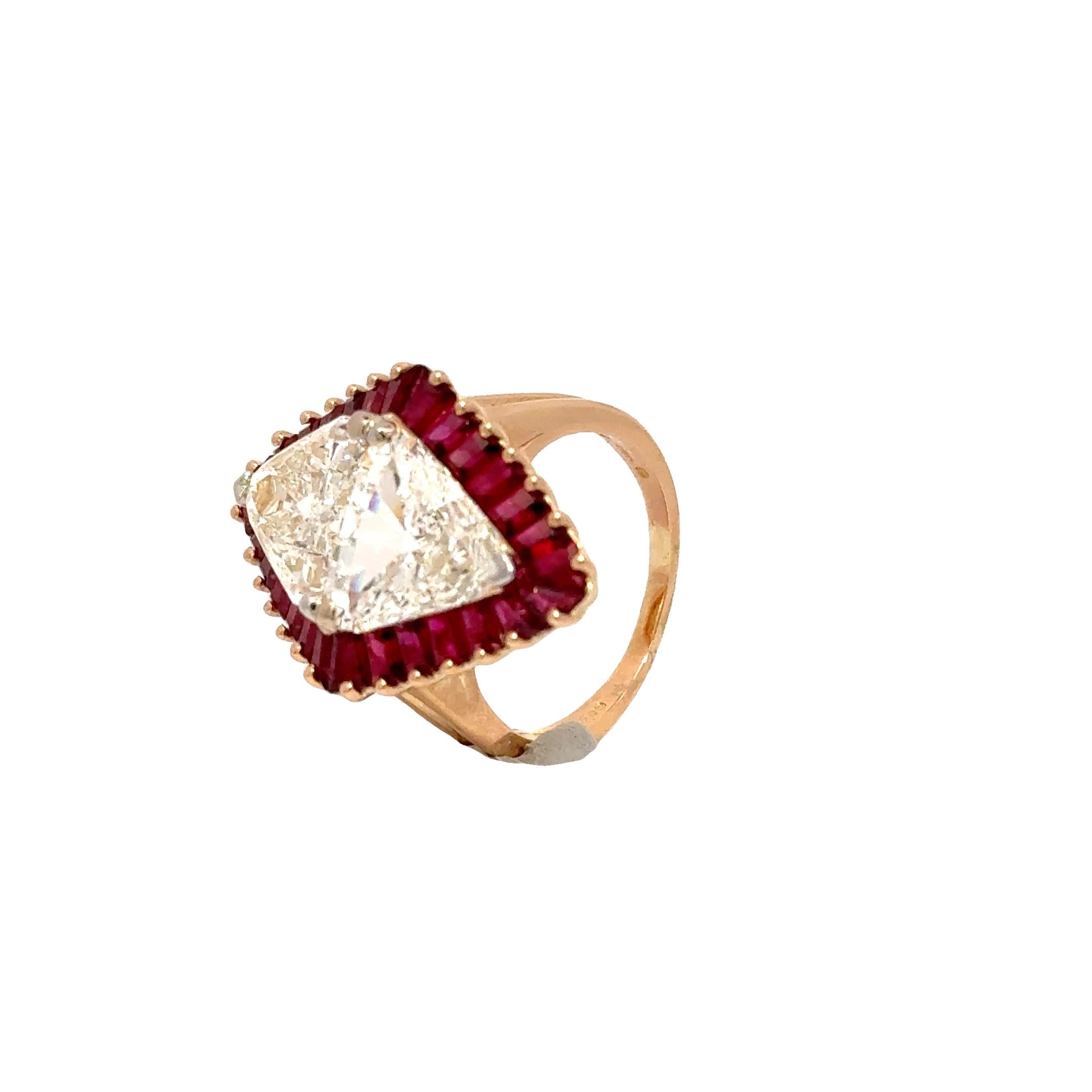Important Oscar Heyman 2.57 & 2.55 Carat Diamond Ruby 18k Yellow Gold Ring