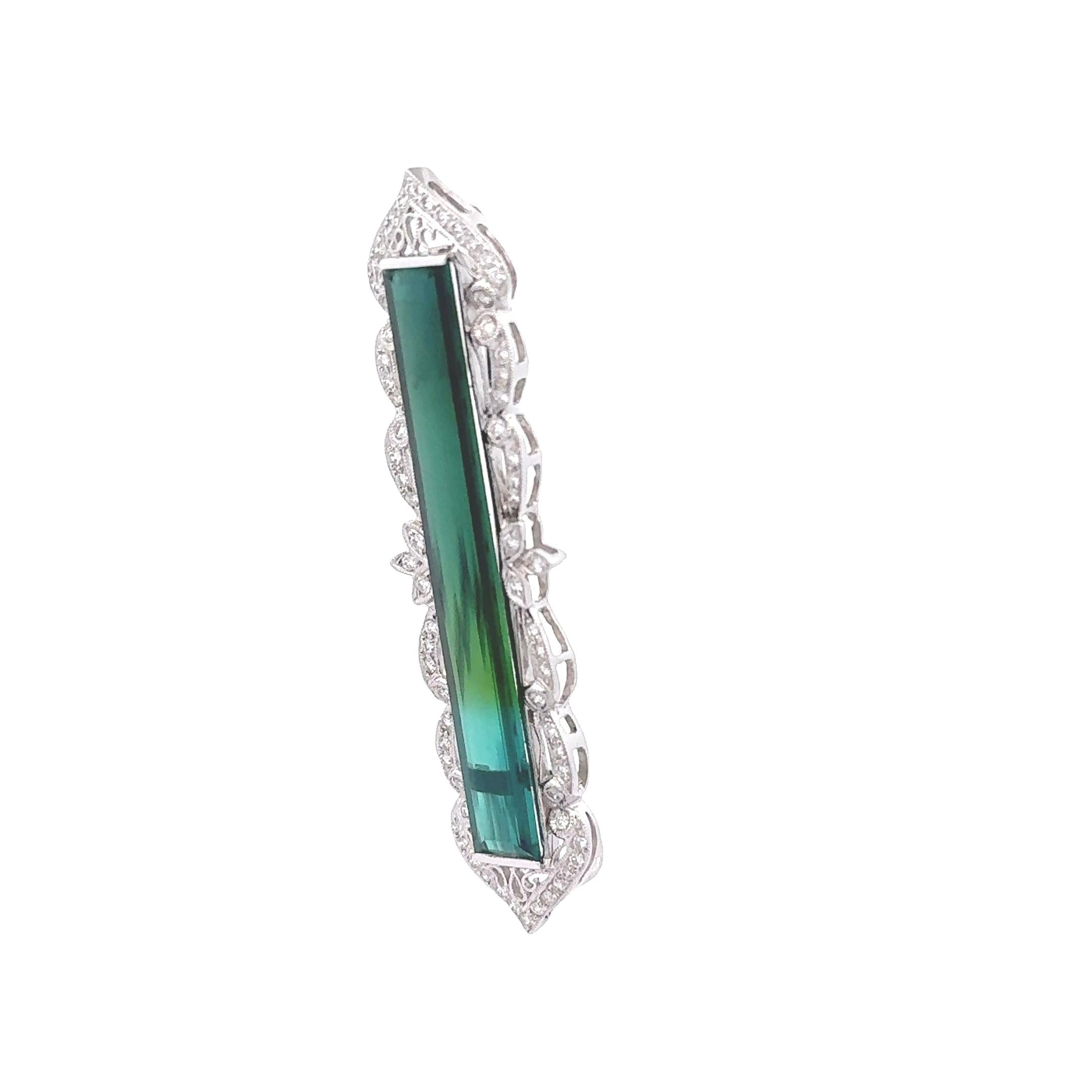 16 Carats Bi-Color Tourmaline Diamond 18k White Gold Antique Style Brooch