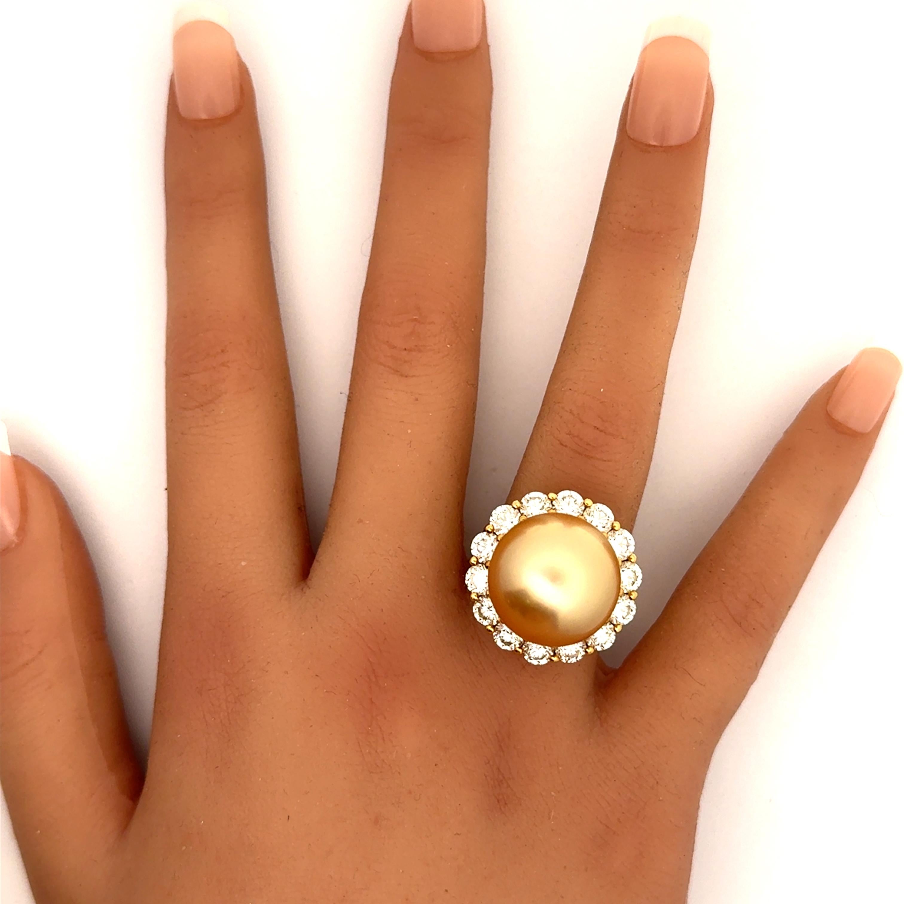 Hubert 17mm Golden South Sea Pearl Diamond 18K Yellow Gold Cocktail Ring