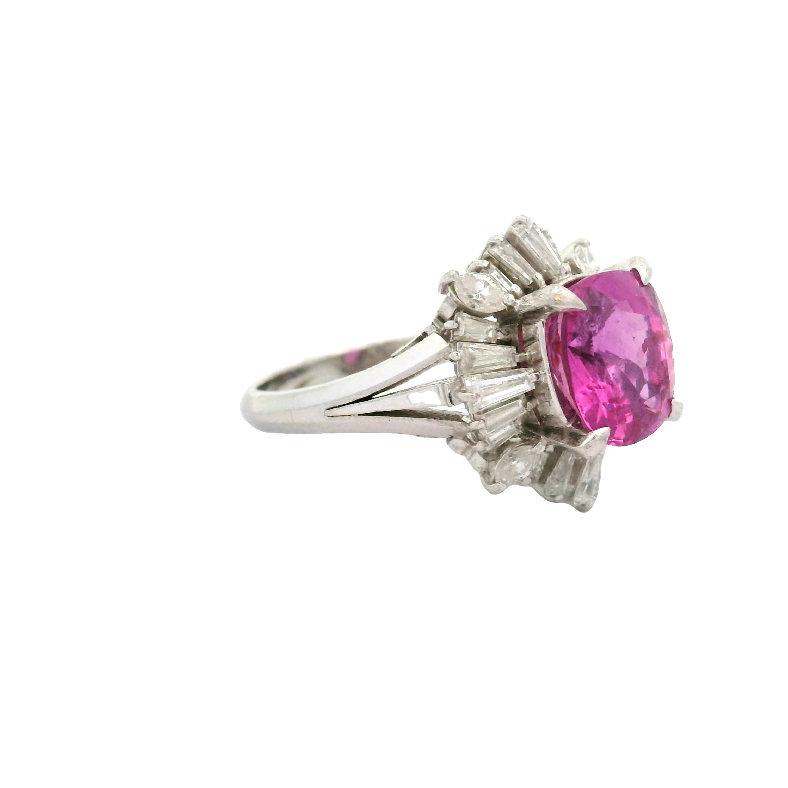 4.13 Carat No-Heat Pink Sapphire Diamond Platinum Ring, GIA Certified