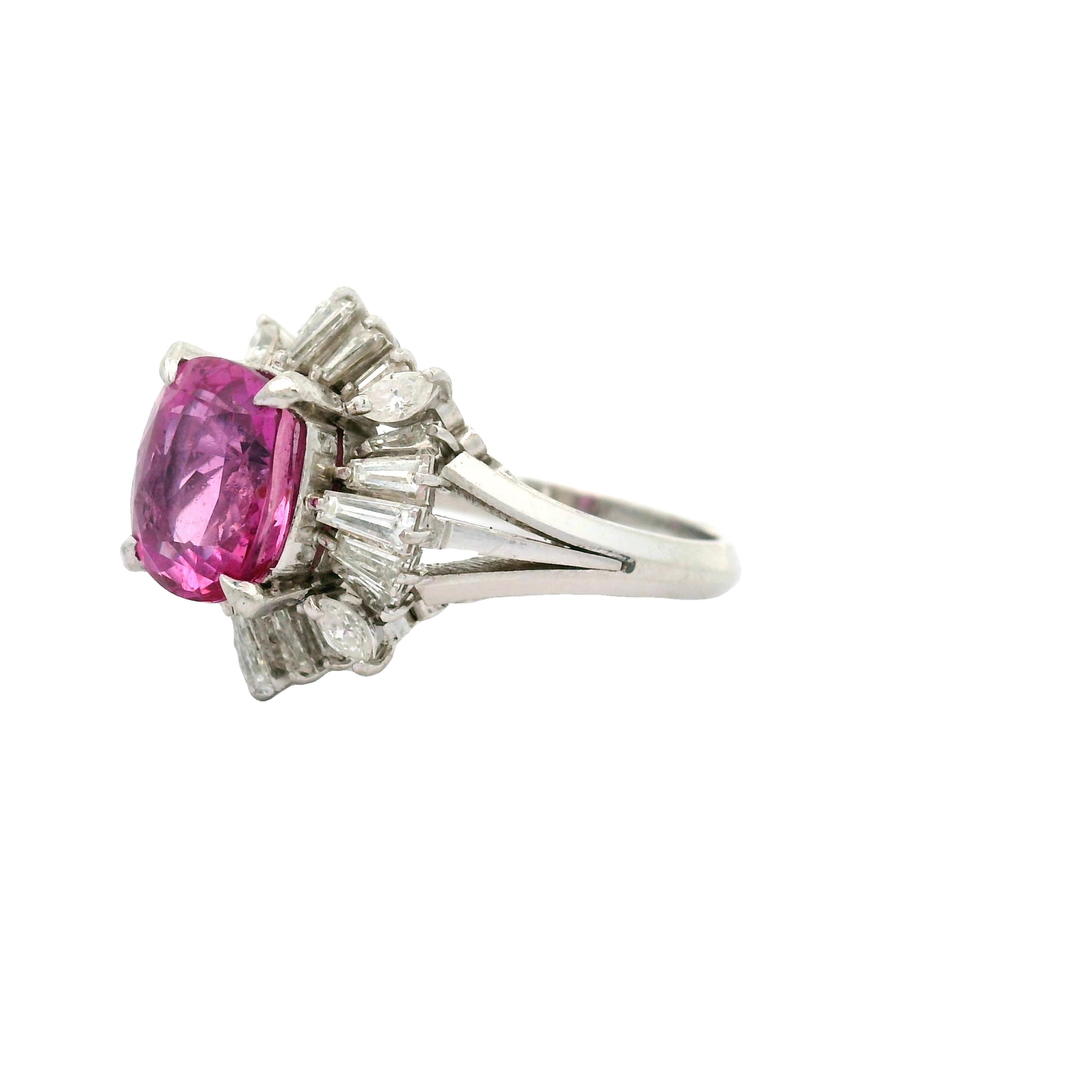 4.13 Carat No-Heat Pink Sapphire Diamond Platinum Ring, GIA Certified