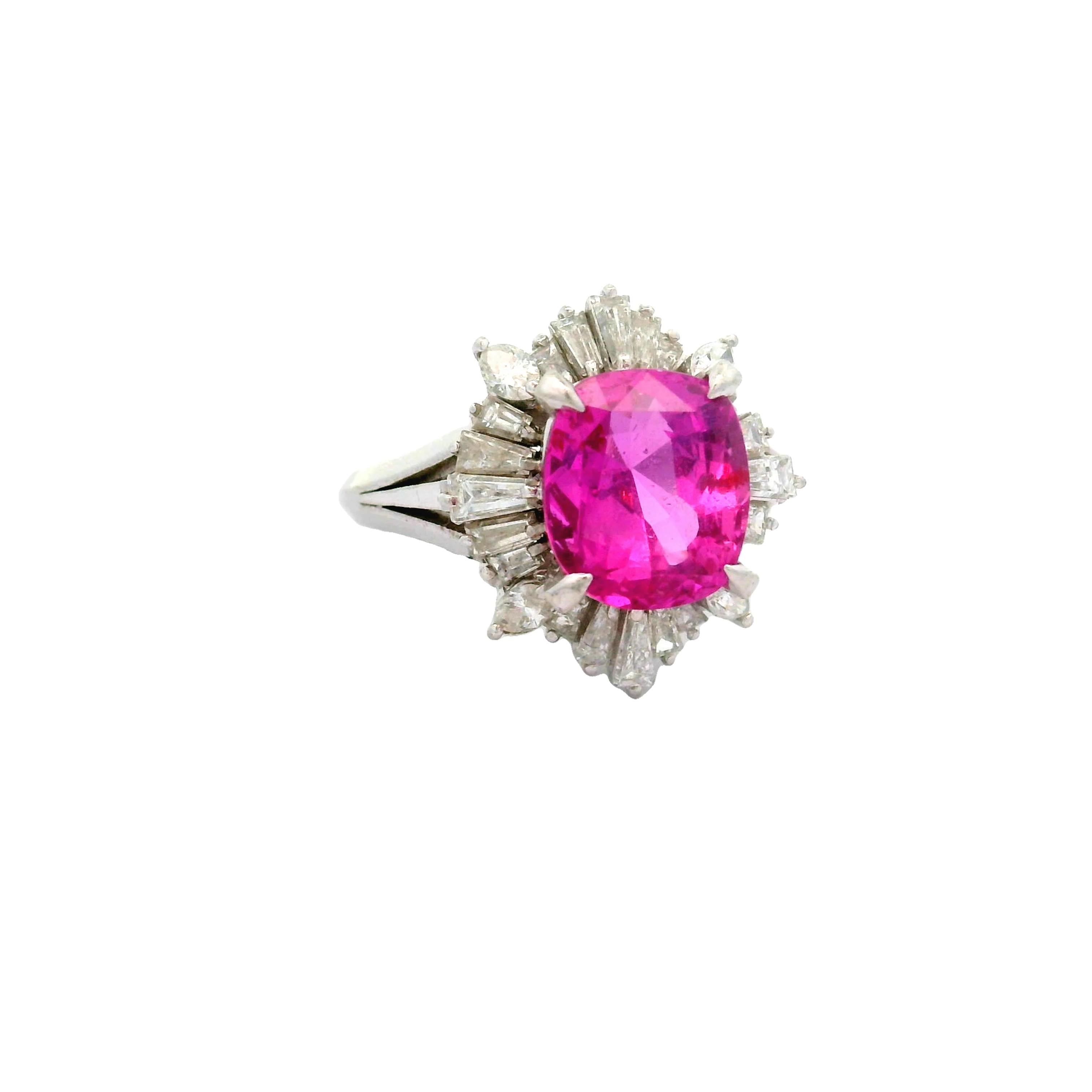 4.13 Carat No-Heat Pink Sapphire Diamond Platinum Ring, GIA Certified