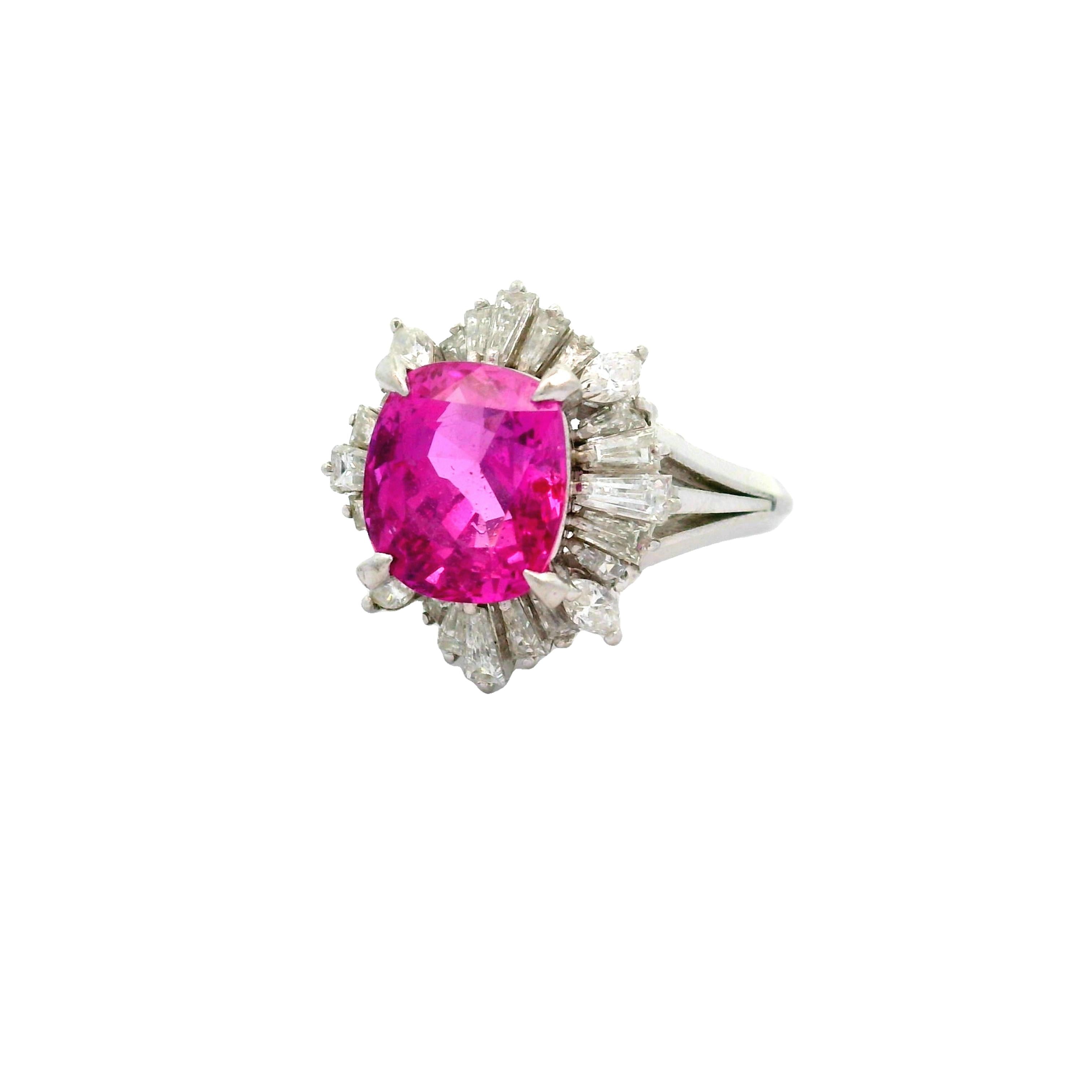 4.13 Carat No-Heat Pink Sapphire Diamond Platinum Ring, GIA Certified