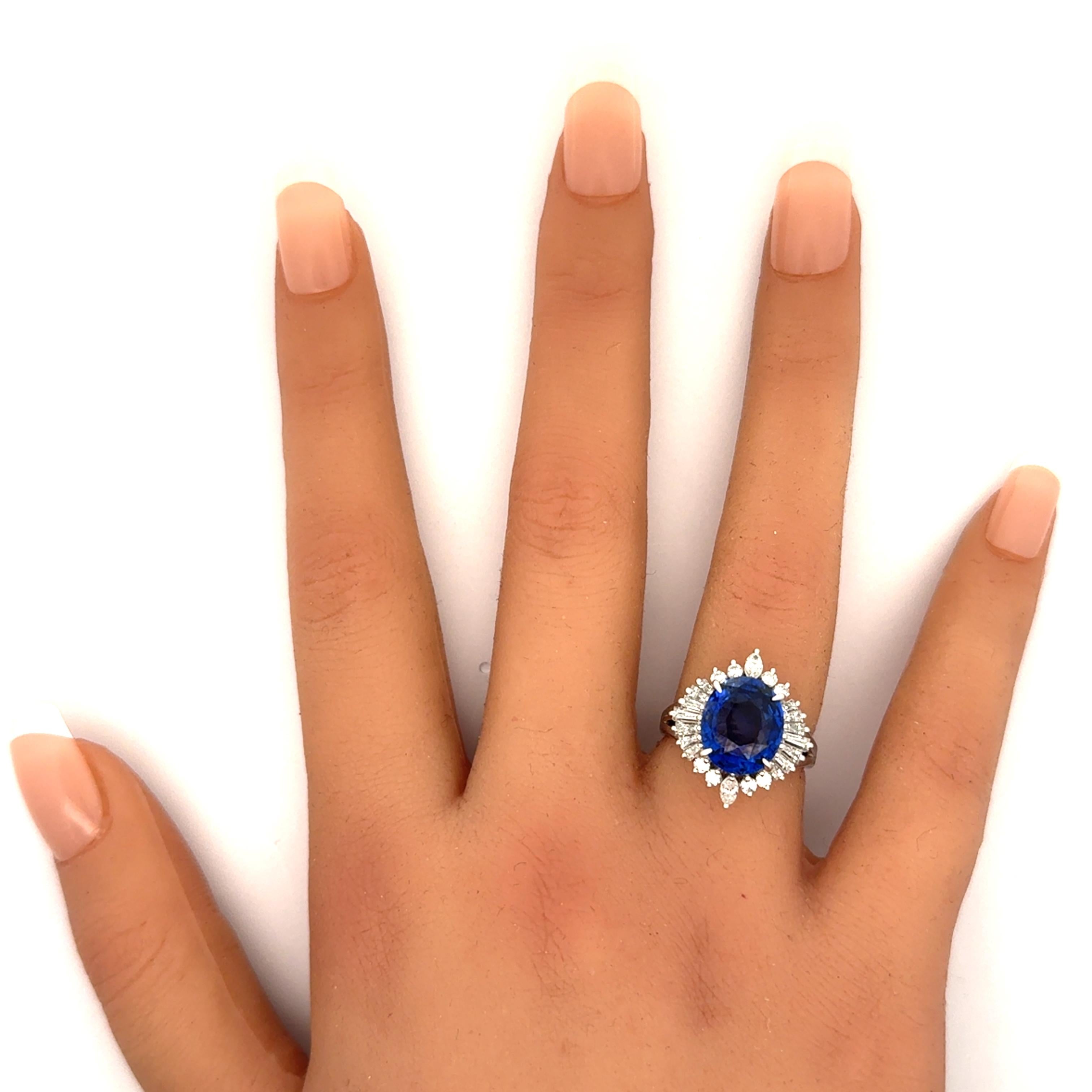 5.03 Carat Ceylon Sapphire Diamond Platinum Ring, GIA Certified