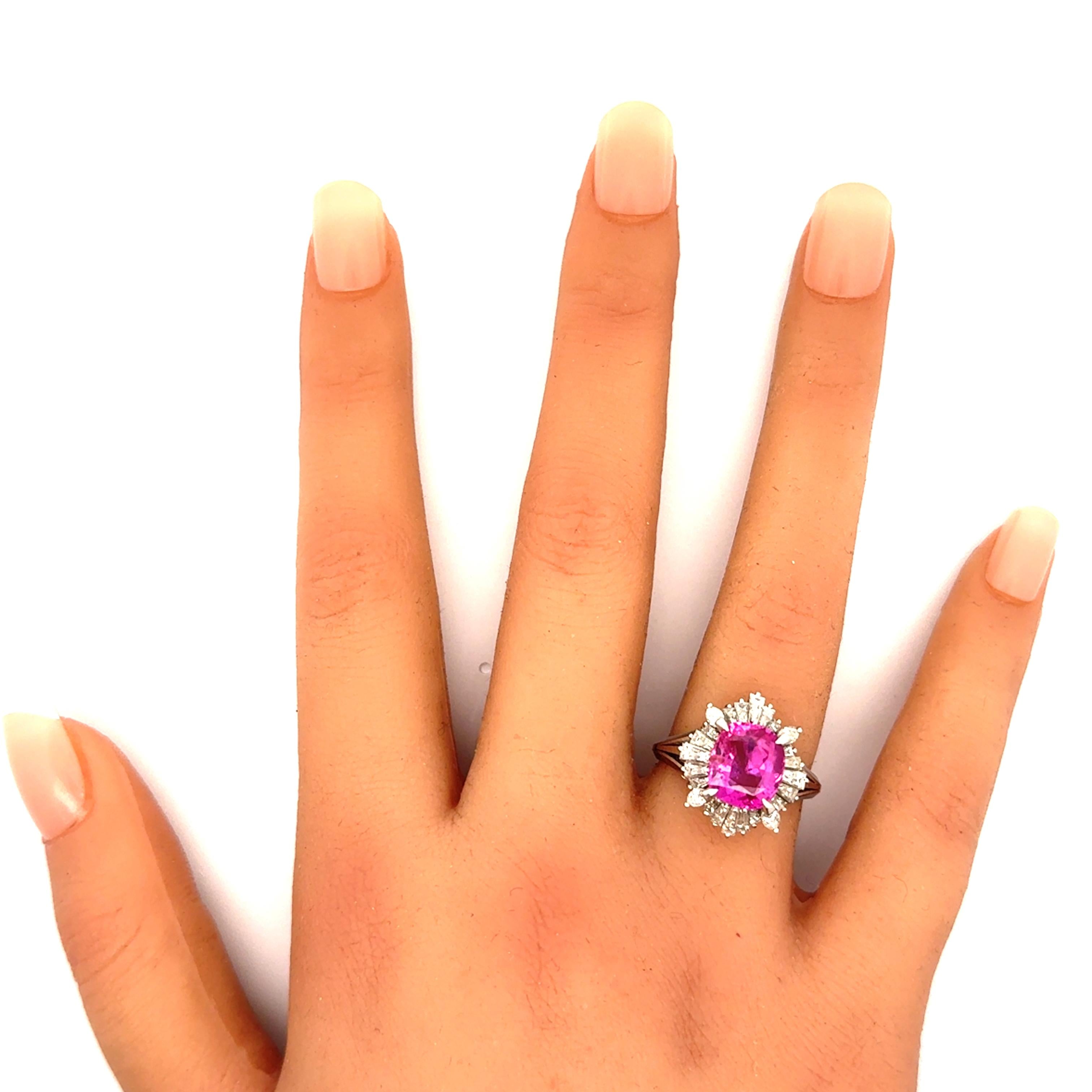 4.13 Carat No-Heat Pink Sapphire Diamond Platinum Ring, GIA Certified