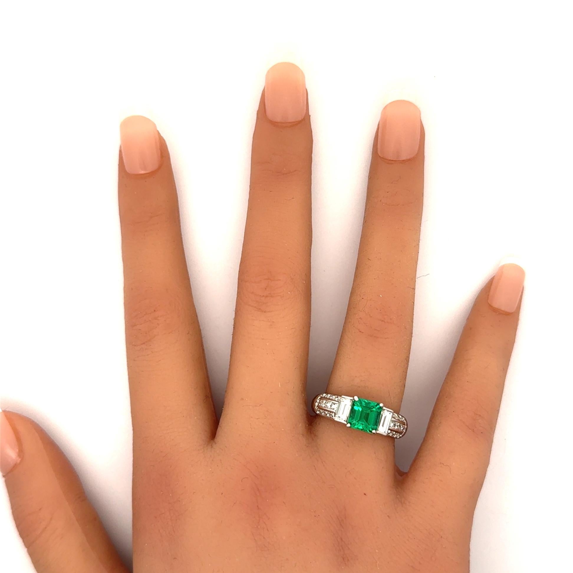 1.41 Carat Colombian Emerald Diamond Platinum Ring, GIA Certified