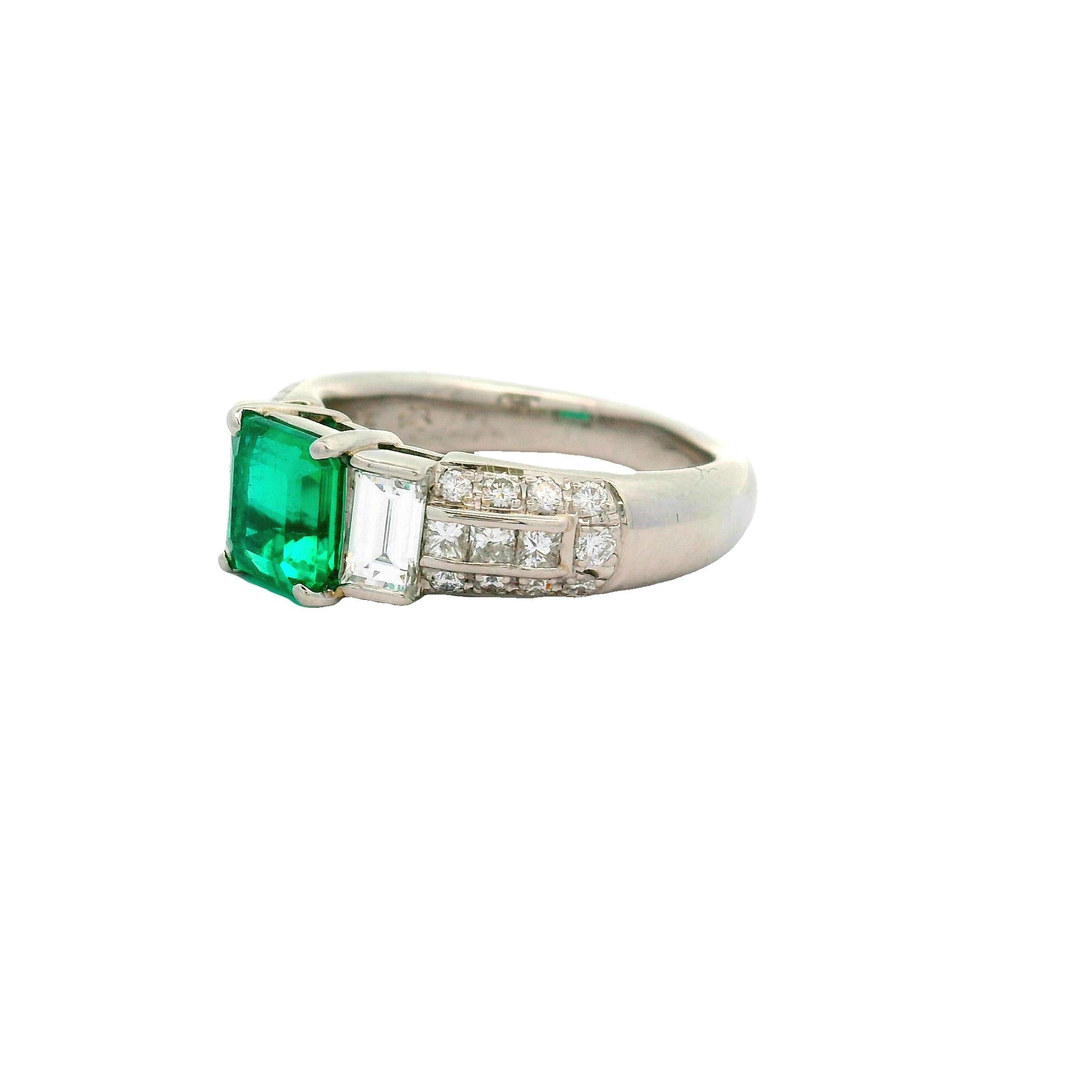 1.41 Carat Colombian Emerald Diamond Platinum Ring, GIA Certified