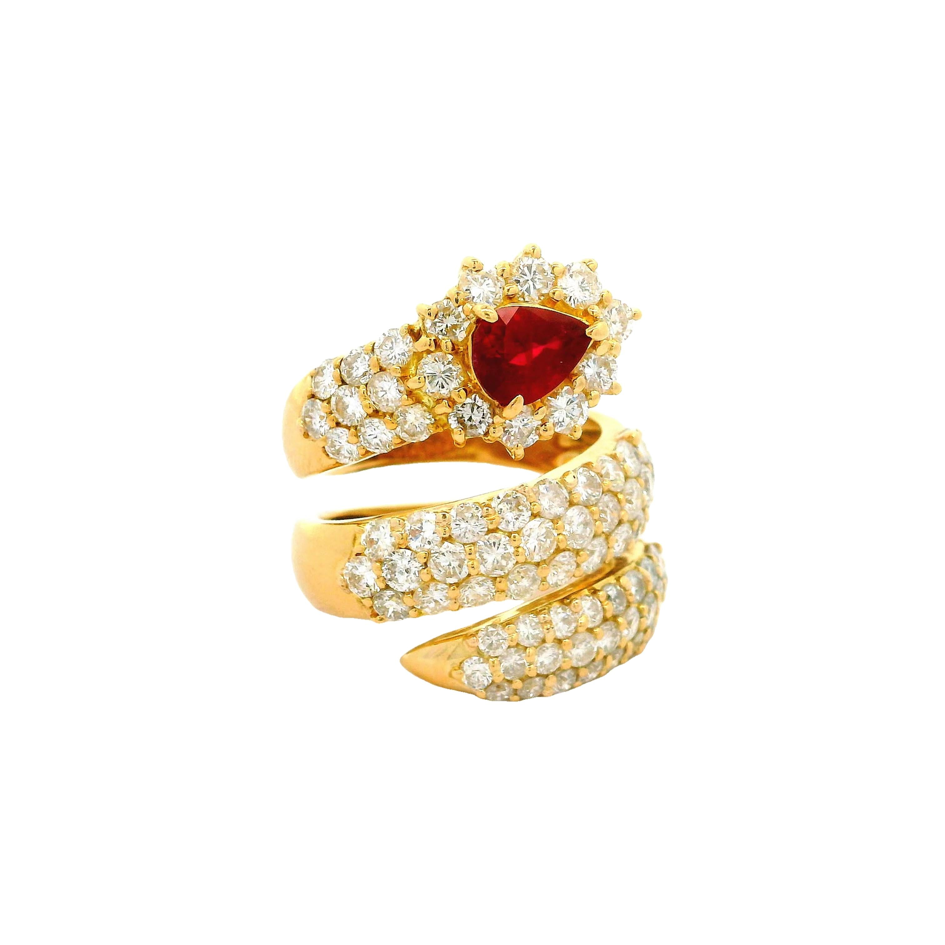Ruby & Diamond 18k Yellow Gold Snake Wrap Ring