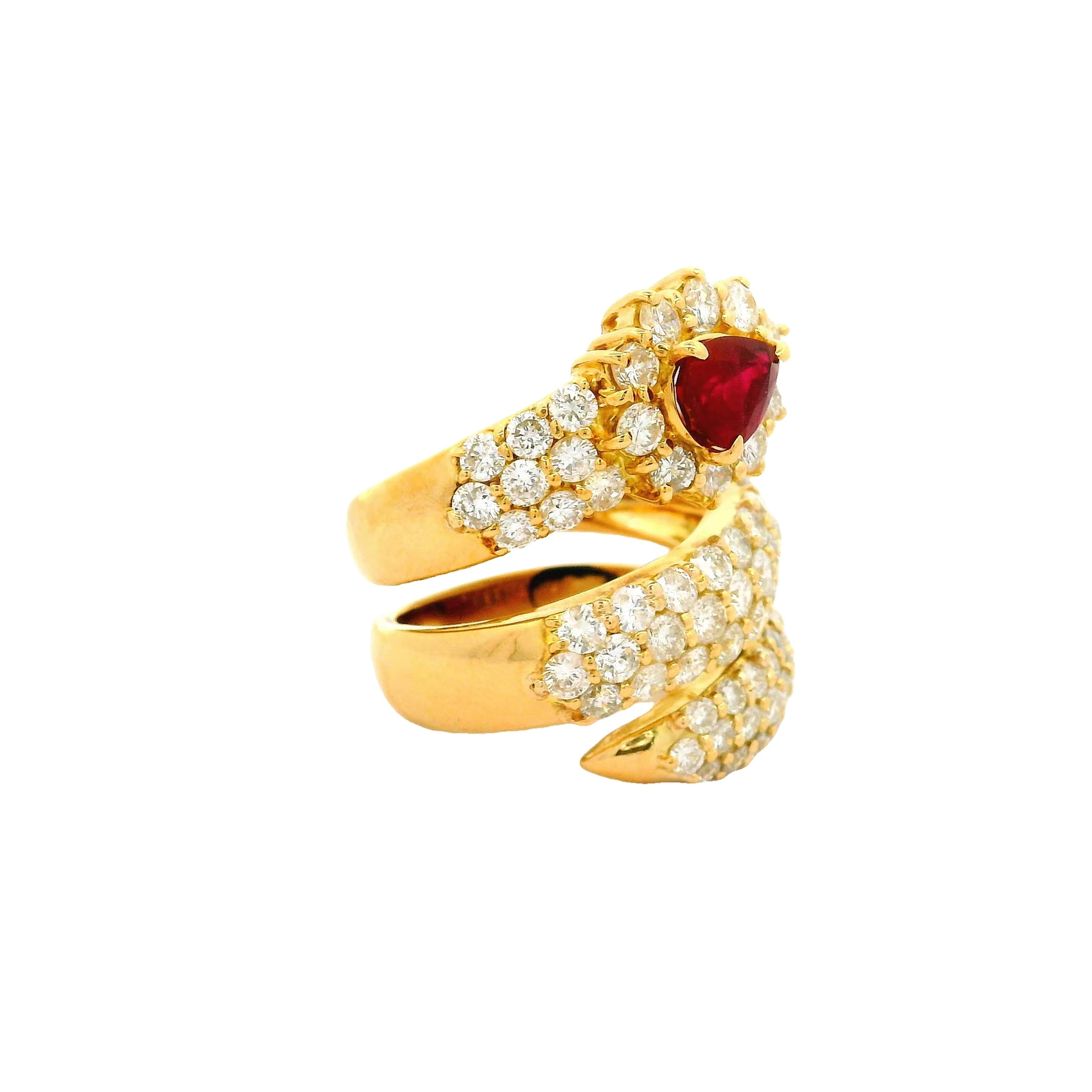 Ruby & Diamond 18k Yellow Gold Snake Wrap Ring