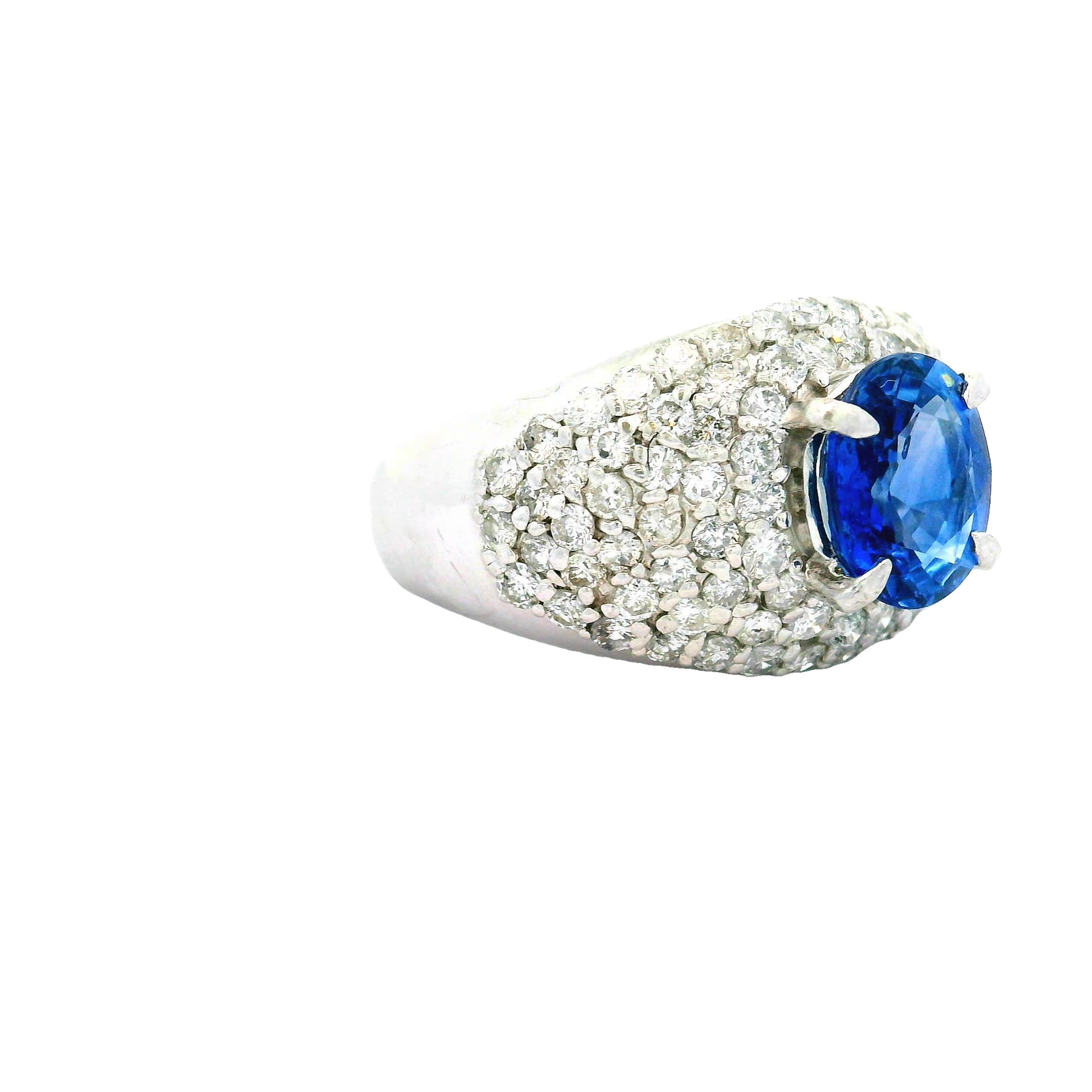 2.47 Carat Blue Sapphire Diamond Pave Platinum Ring