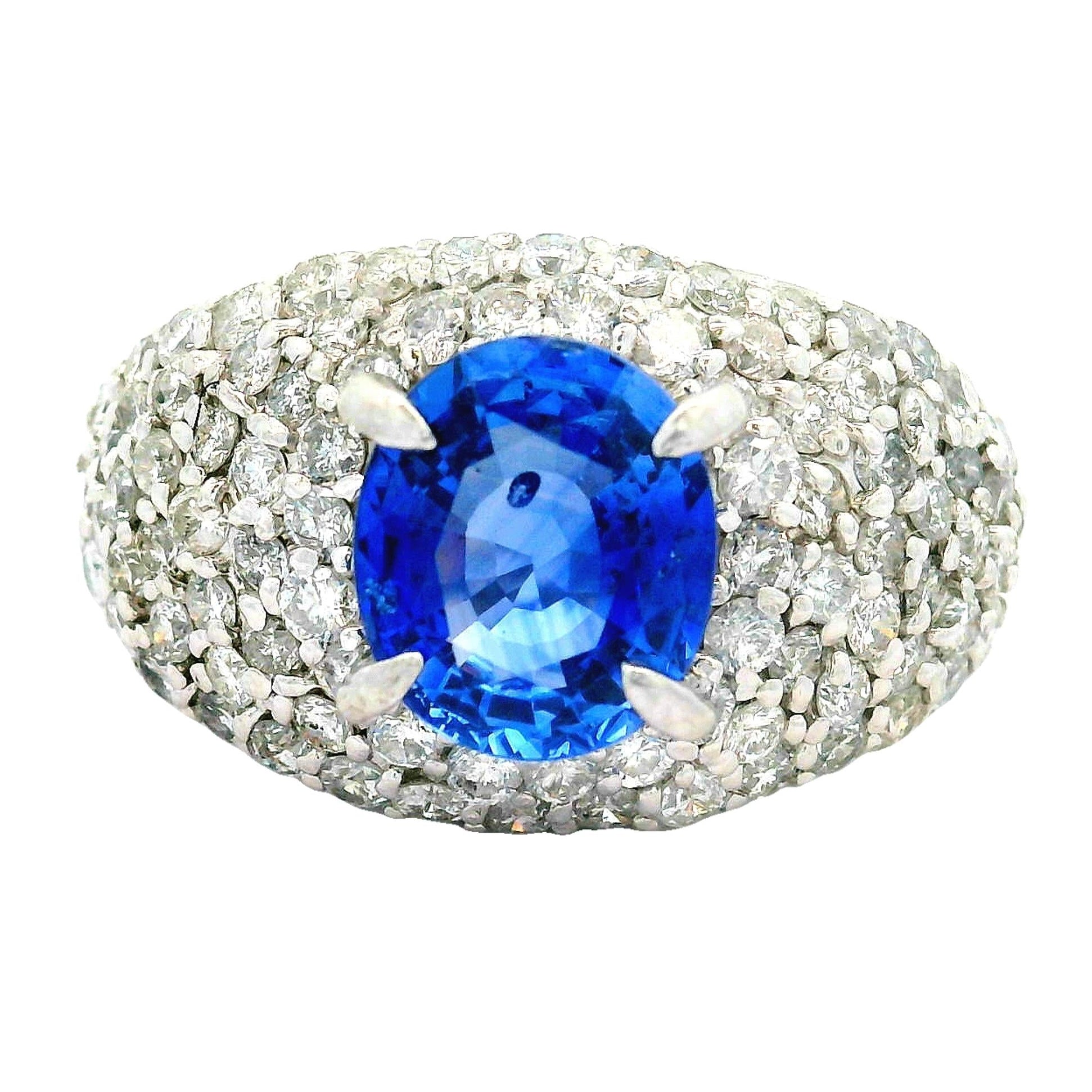 2.47 Carat Blue Sapphire Diamond Pave Platinum Ring