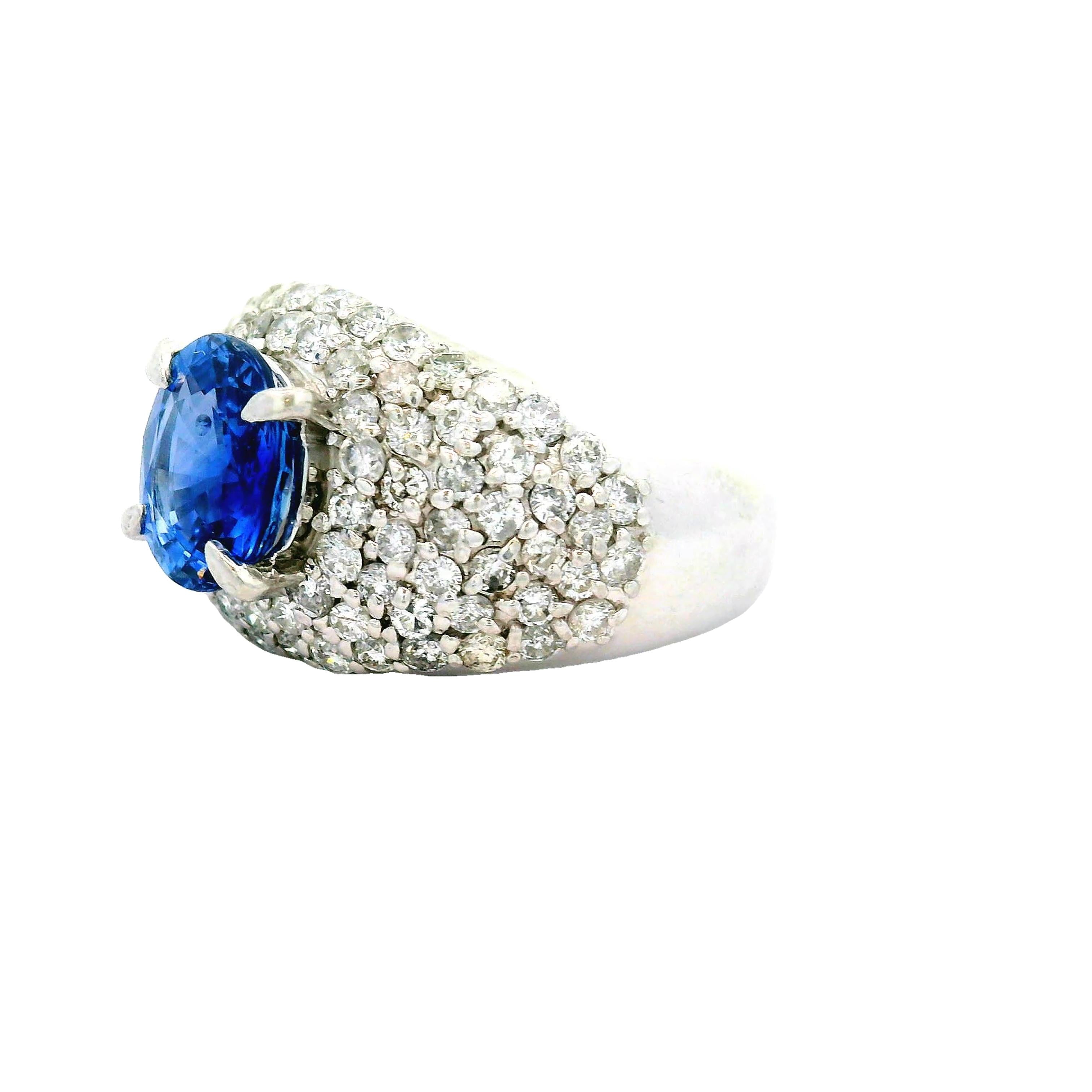 2.47 Carat Blue Sapphire Diamond Pave Platinum Ring
