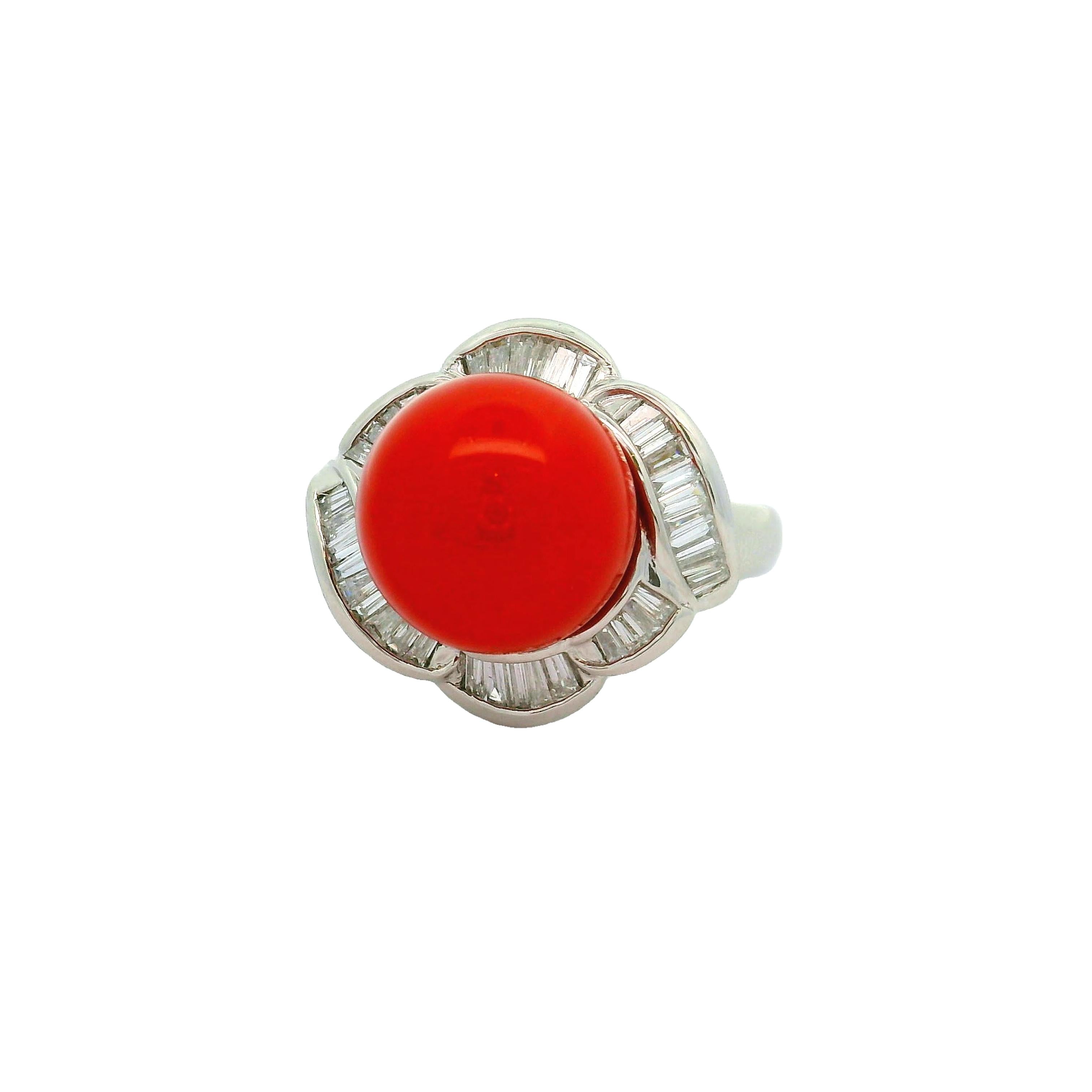 Ox-Blood Coral Diamond Platinum Spiral Ring