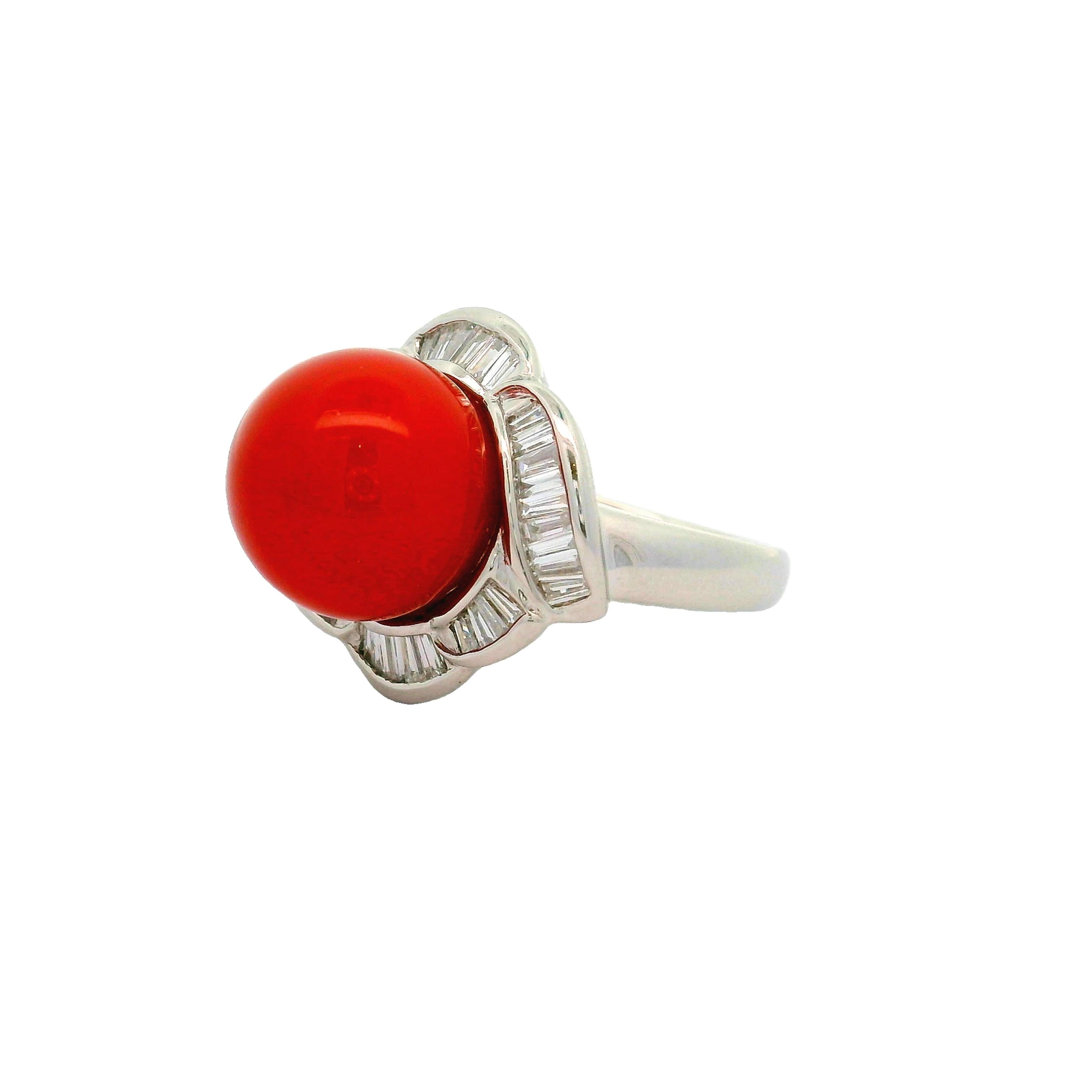 Ox-Blood Coral Diamond Platinum Spiral Ring