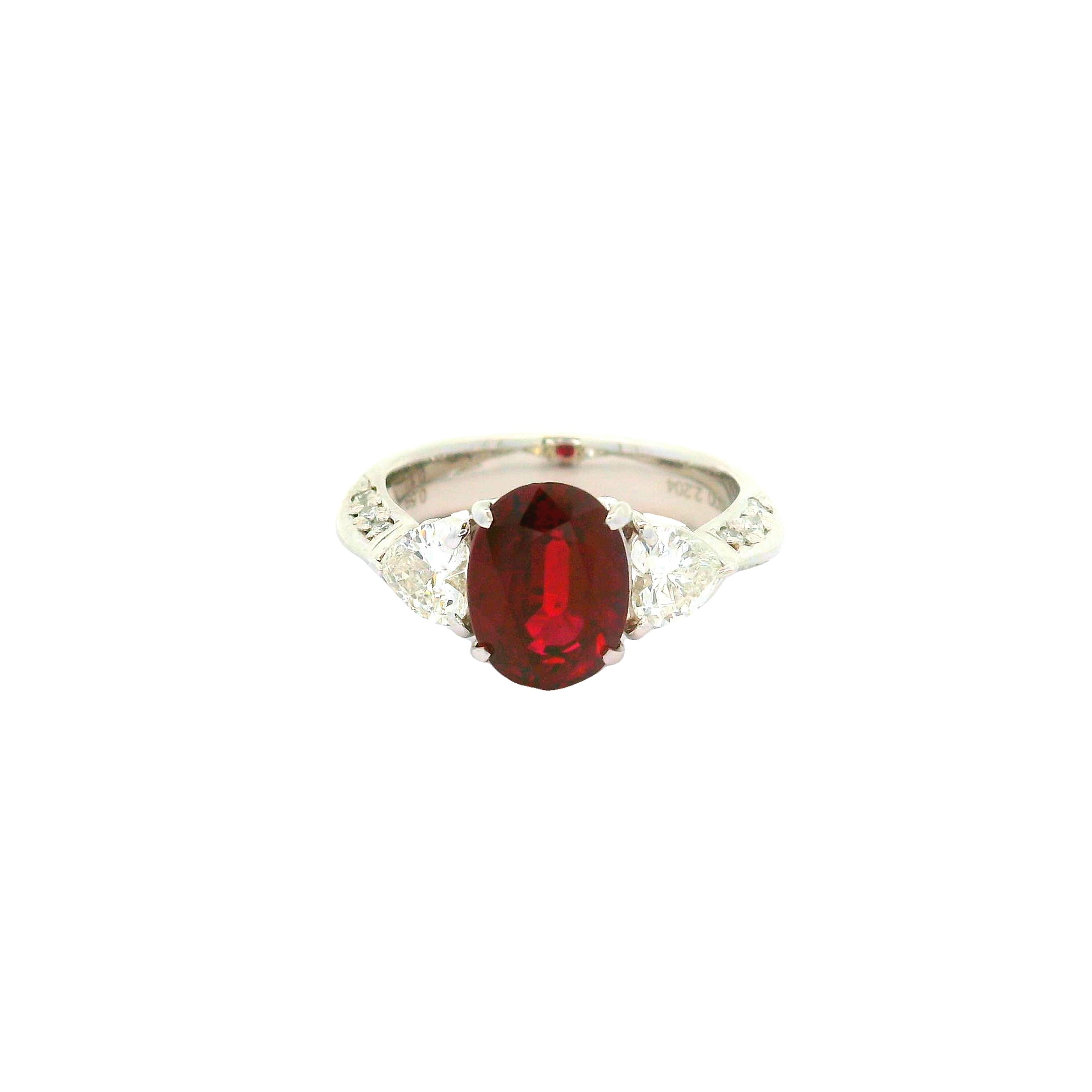 2.64 Carat Ruby Diamond Platinum Ring, GIA Certified