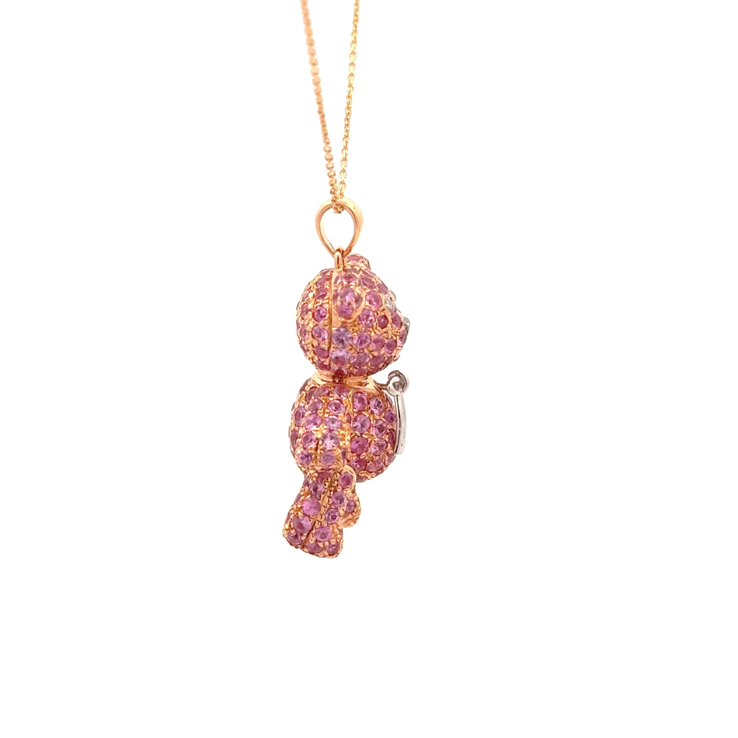 Pink Sapphire 18k Yellow Gold Teddy-Bear Pendant Chain