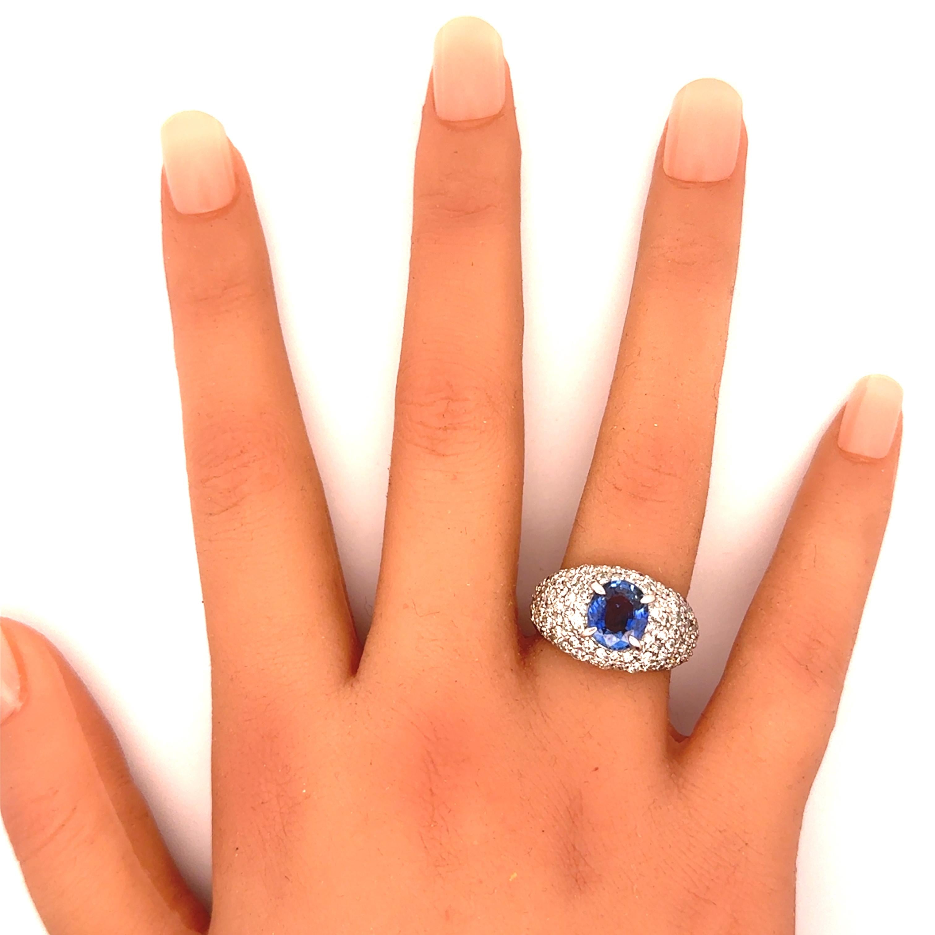 2.47 Carat Blue Sapphire Diamond Pave Platinum Ring