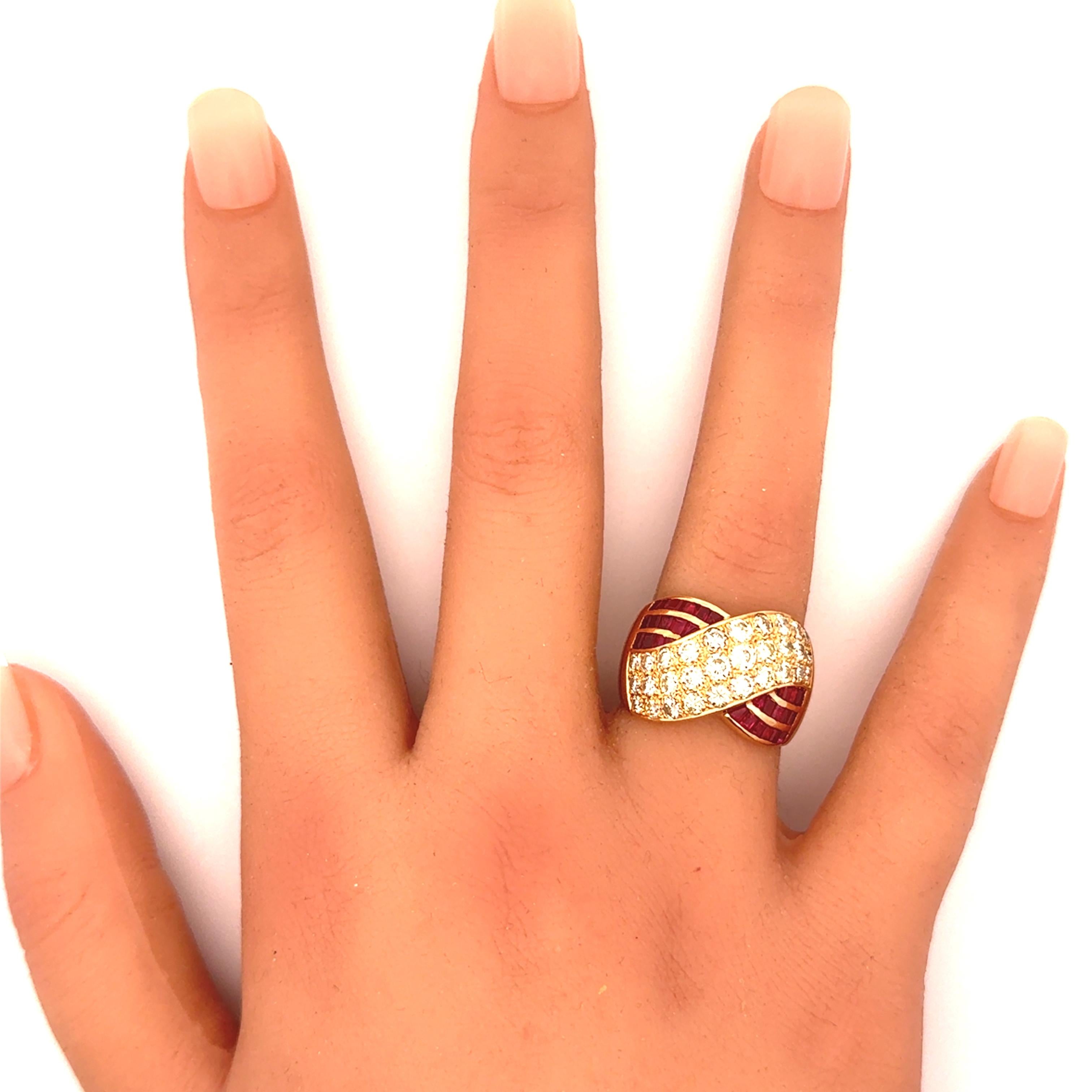 Diamond Ruby 18k Yellow Gold Crossing Ring