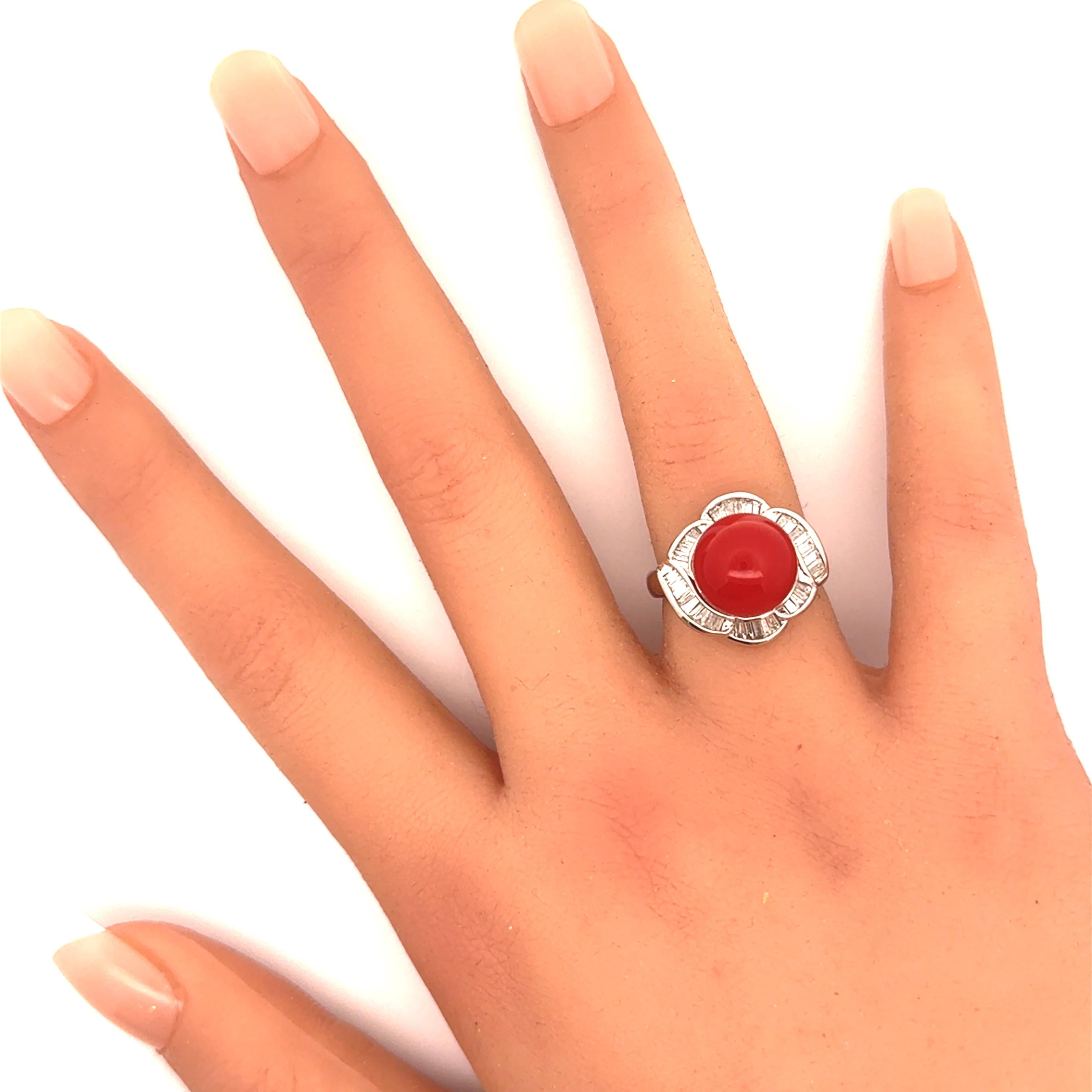 Ox-Blood Coral Diamond Platinum Spiral Ring
