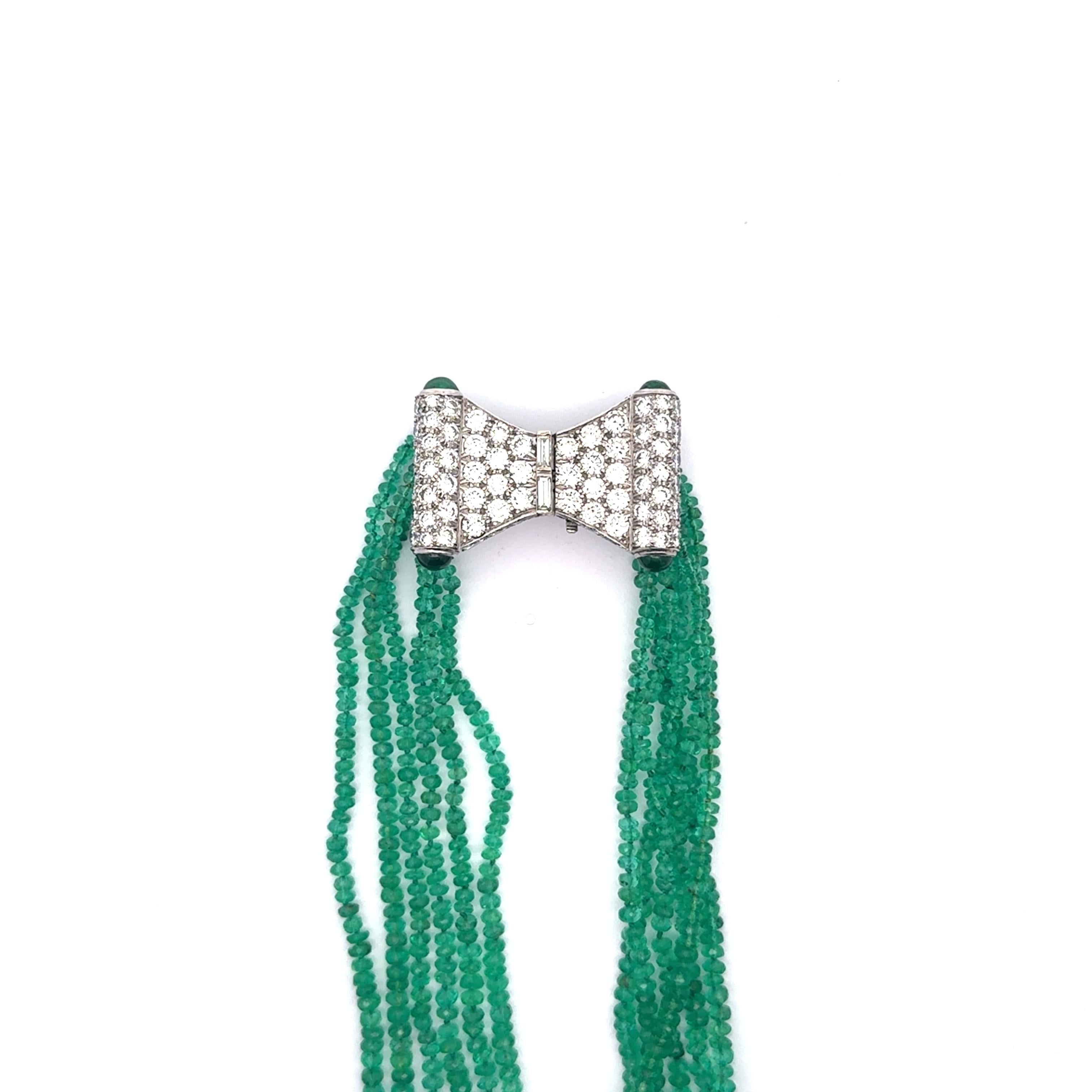 David Webb Emerald Diamond Multi-Strand Beads Necklace