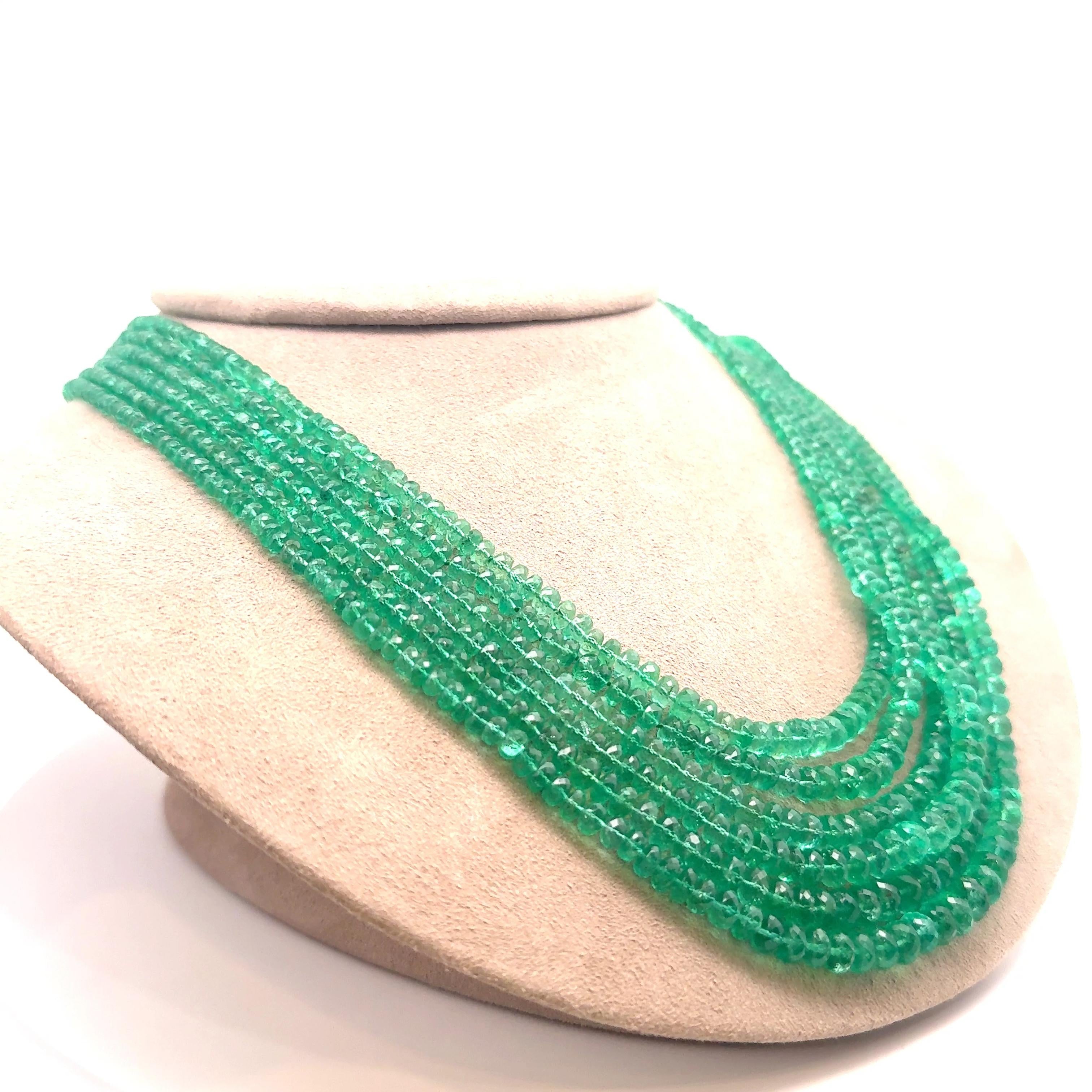 David Webb Emerald Diamond Multi-Strand Beads Necklace