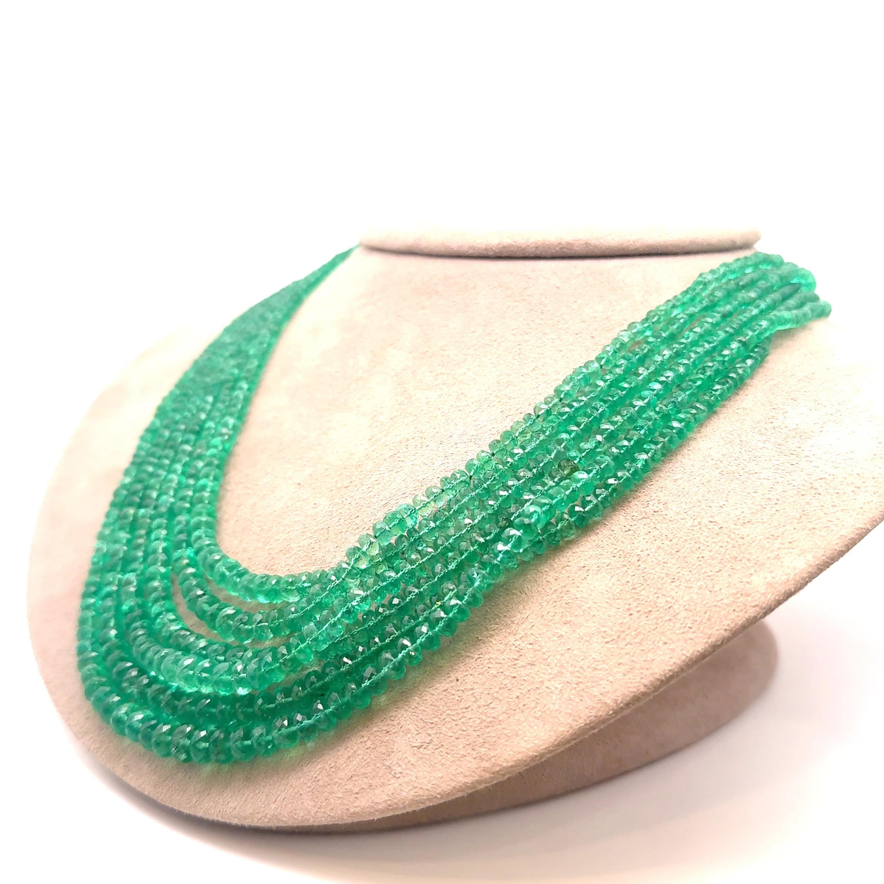 David Webb Emerald Diamond Multi-Strand Beads Necklace