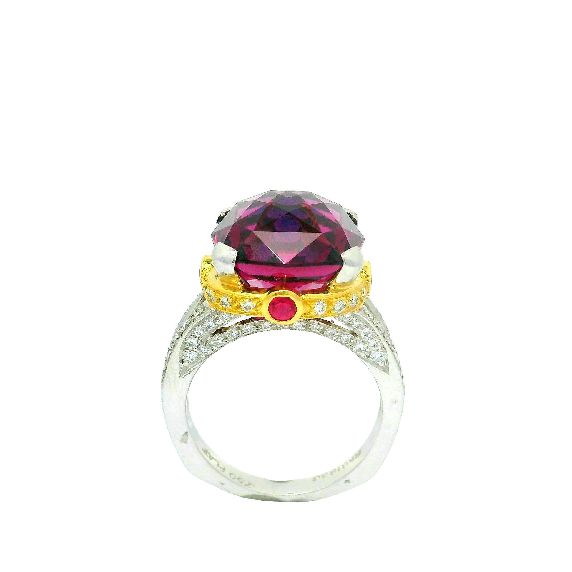 14.18 Carat Gem Rhodolite Garnet Diamond Platinum & 18k Yellow Gold Ring
