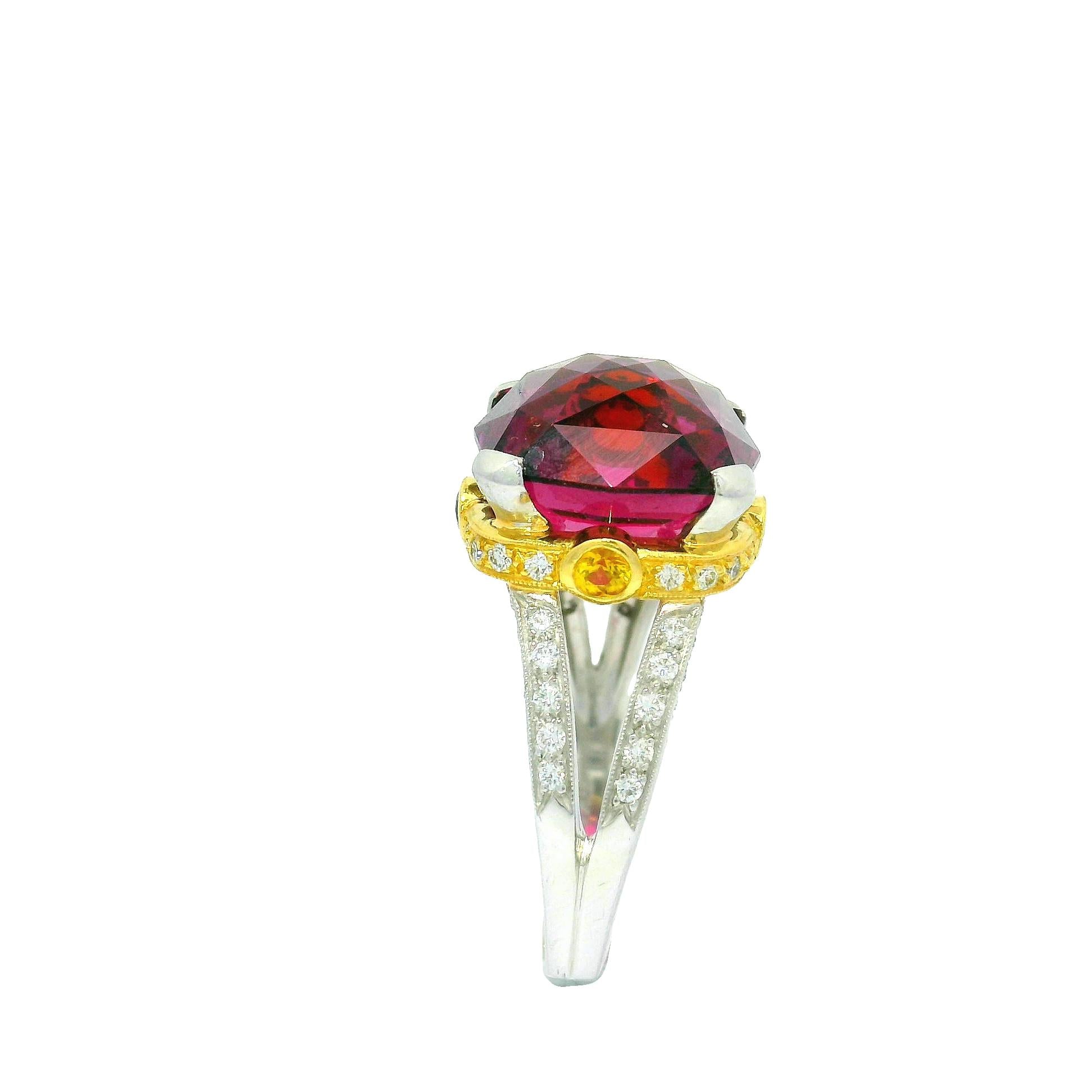 14.18 Carat Gem Rhodolite Garnet Diamond Platinum & 18k Yellow Gold Ring