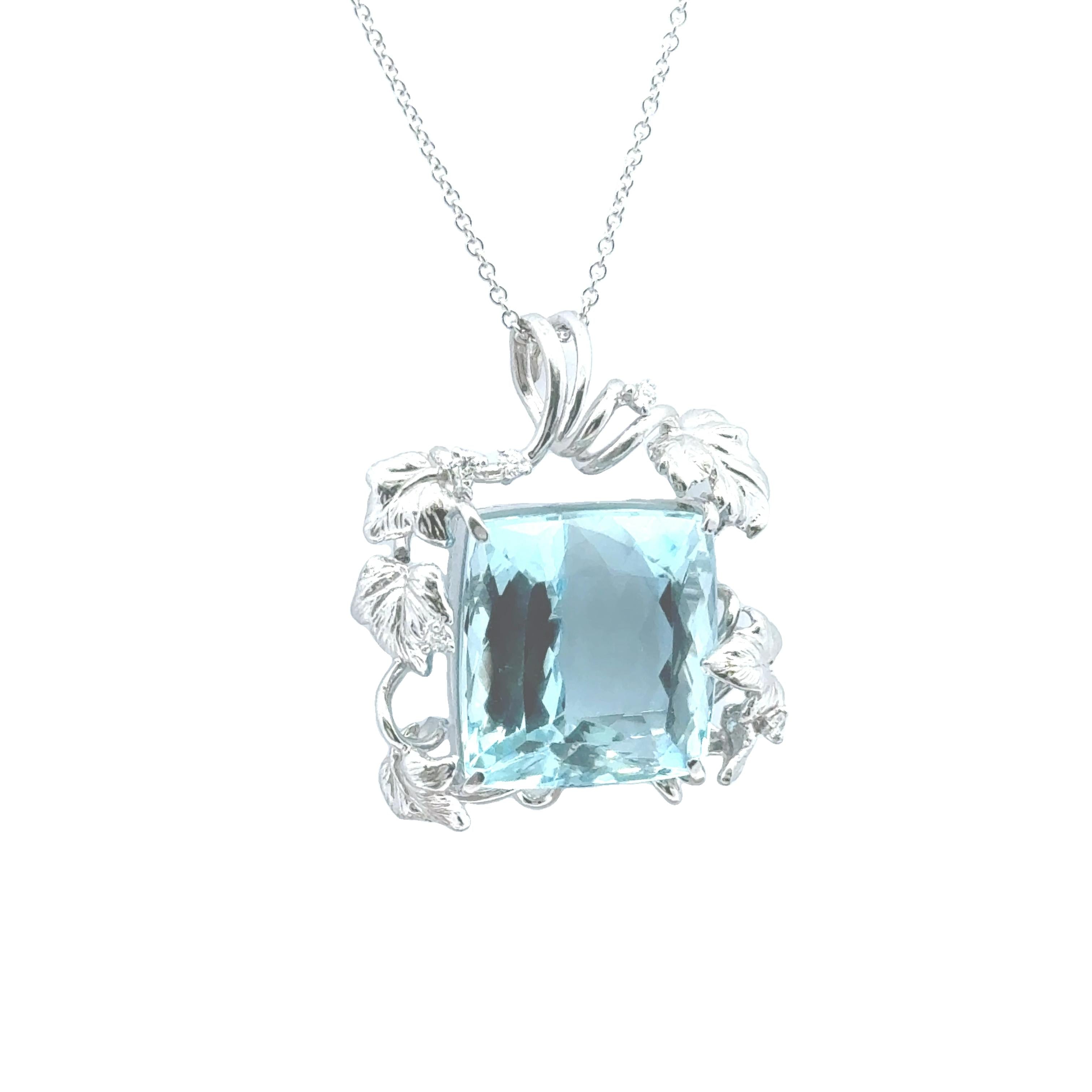24.56 Carat Aquamarine Diamond 18k White Gold Pendant Necklace