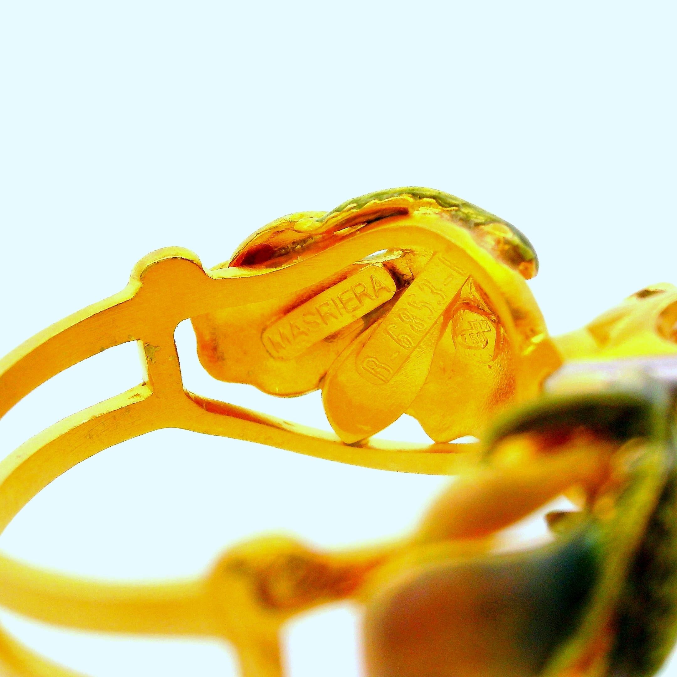 Masriera Diamond Solitaire Enamel 18k Yellow Gold Ring