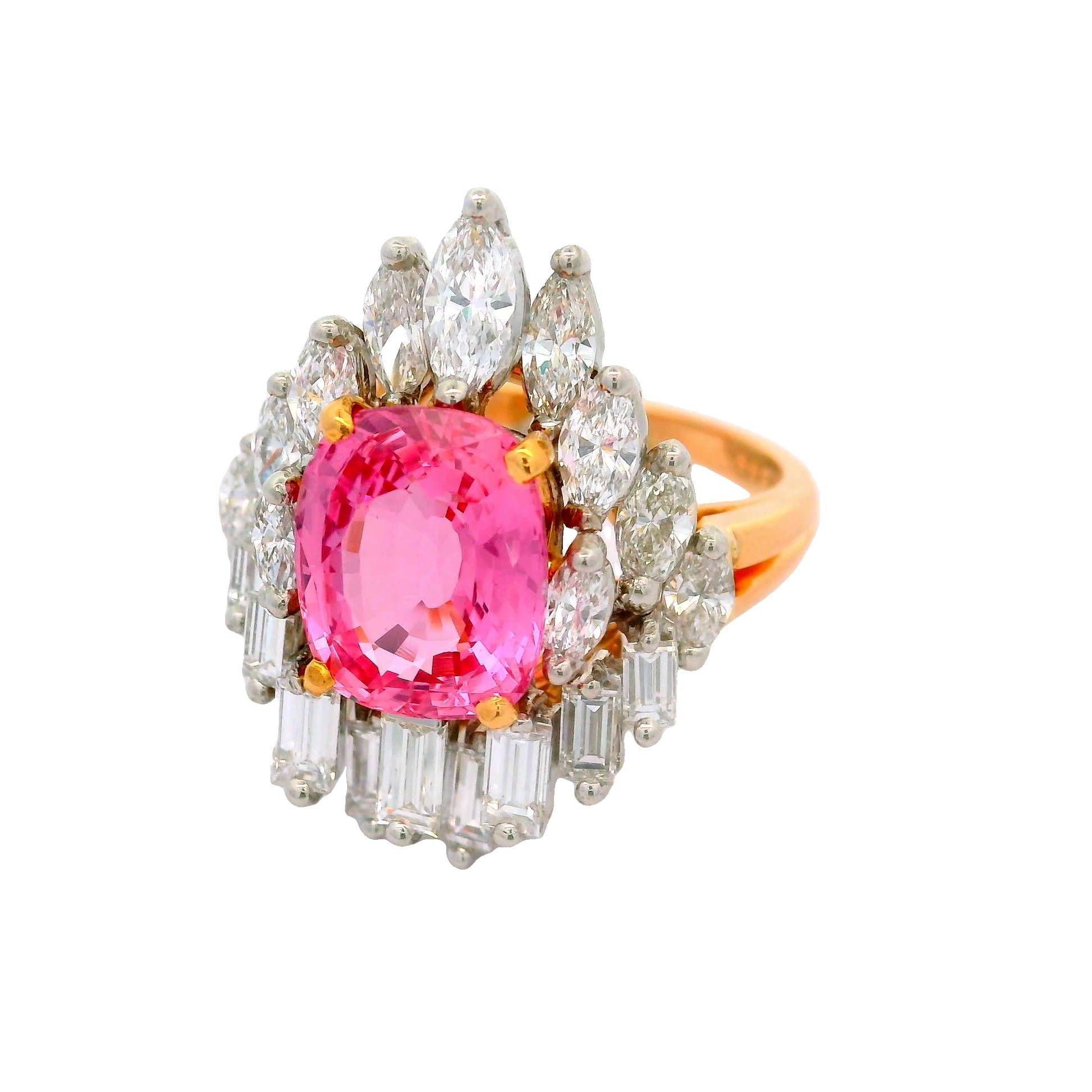 Oscar Heyman 4.21 Carat Padparadscha Sapphire Diamond 18k Yellow Gold & Platinum