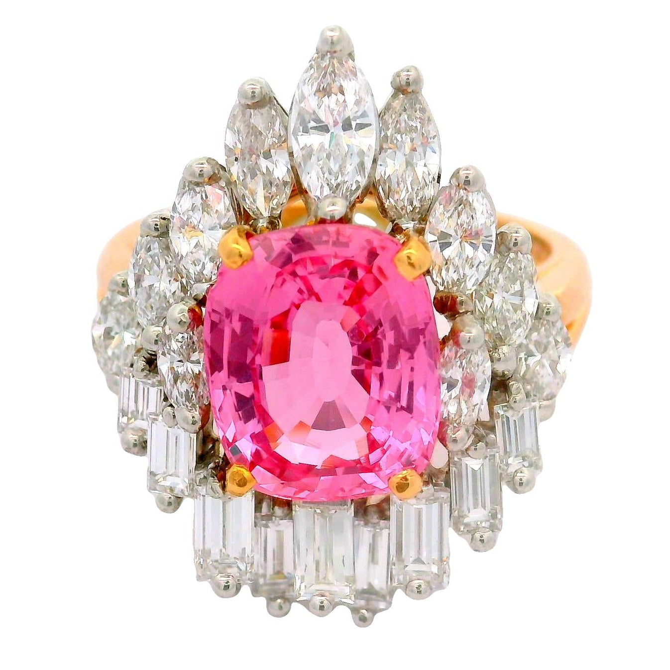 Oscar Heyman 4.21 Carat Padparadscha Sapphire Diamond 18k Yellow Gold & Platinum