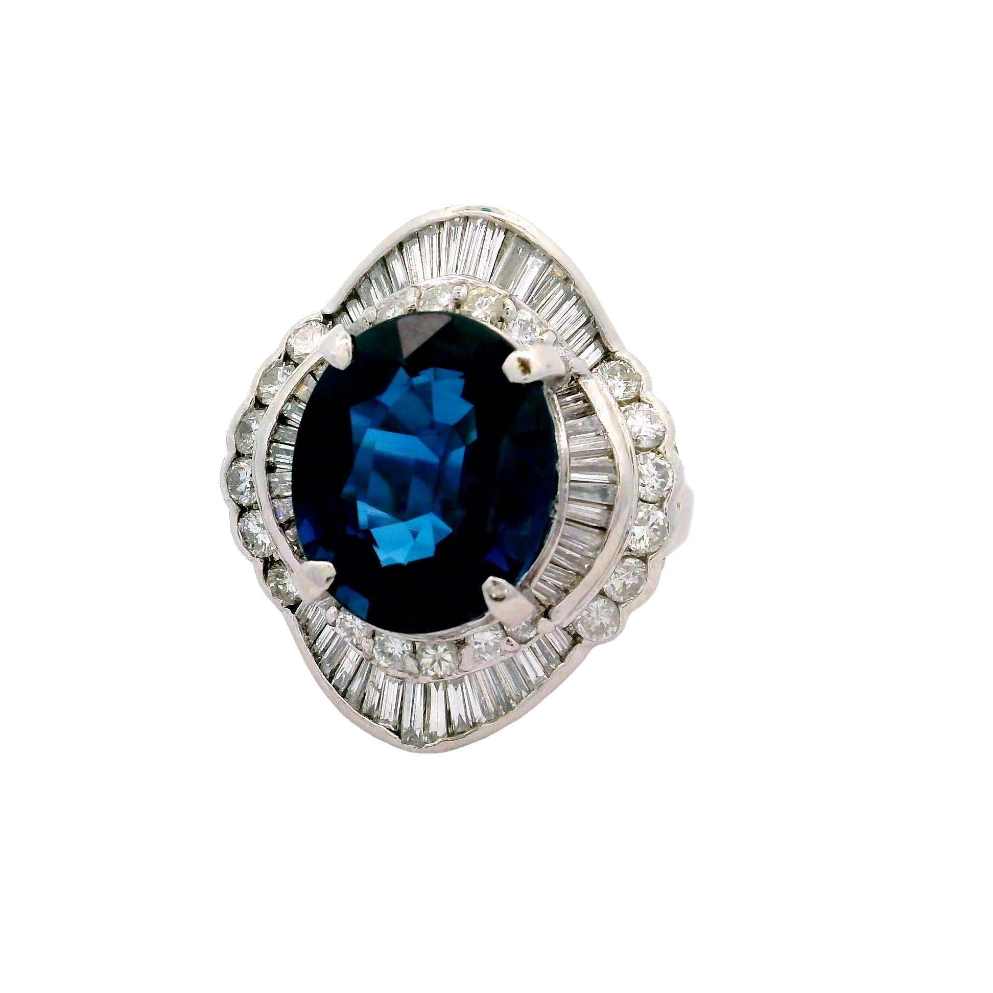 8.53 Carat Blue Sapphire Diamond Platinum Ballerina Ring, GIA Certified