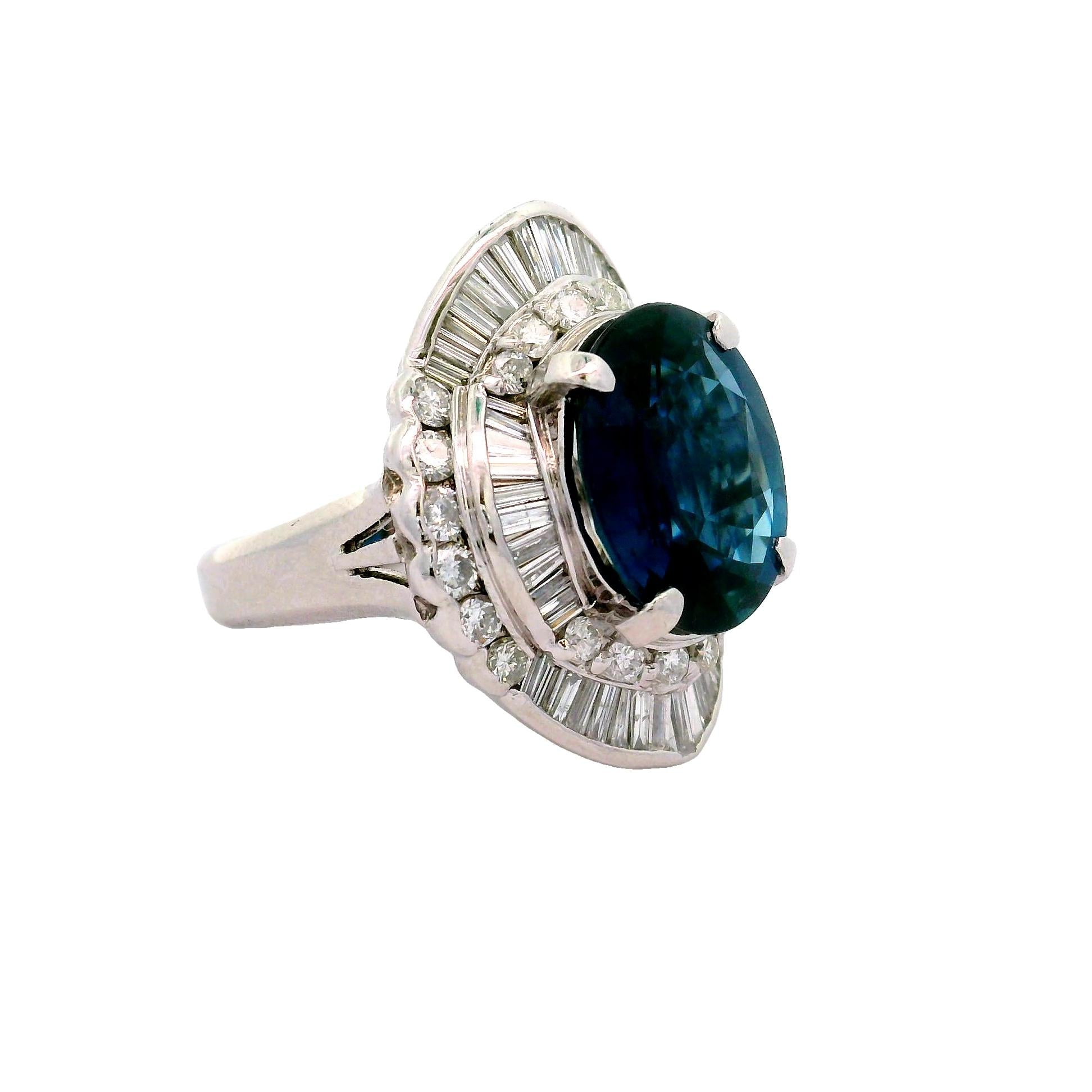 8.53 Carat Blue Sapphire Diamond Platinum Ballerina Ring, GIA Certified