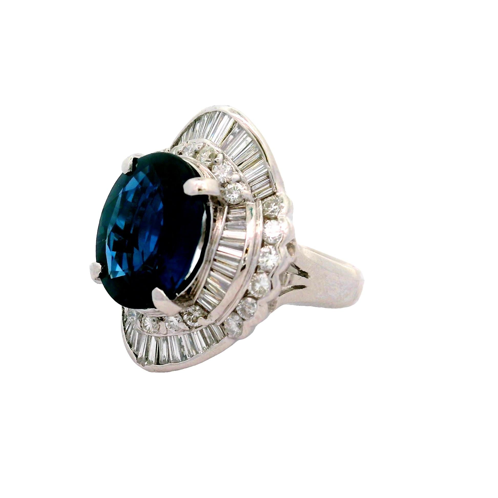 8.53 Carat Blue Sapphire Diamond Platinum Ballerina Ring, GIA Certified