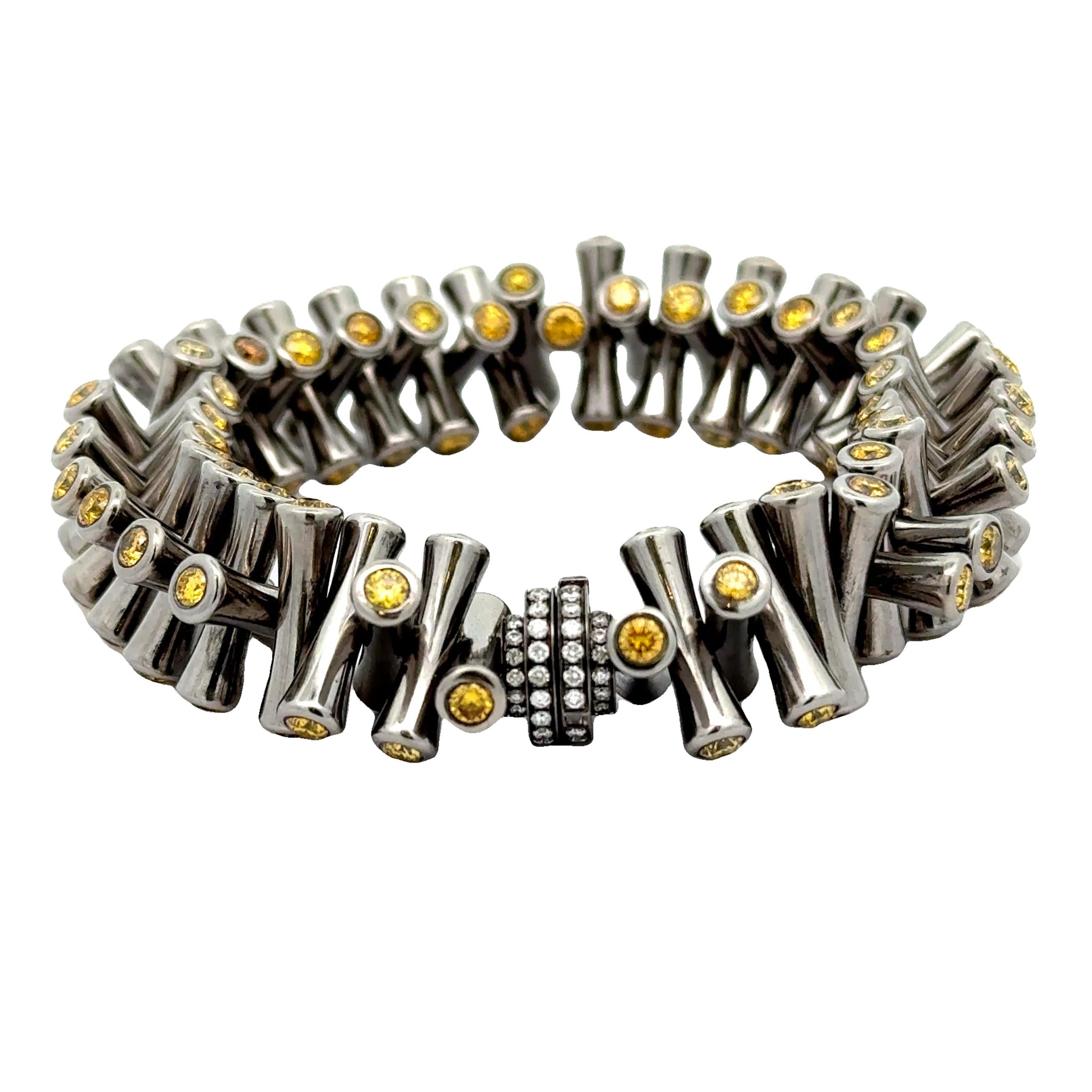 Lugano Fancy Yellow Diamond Titanium Stretch Bracelet, GIA Certified