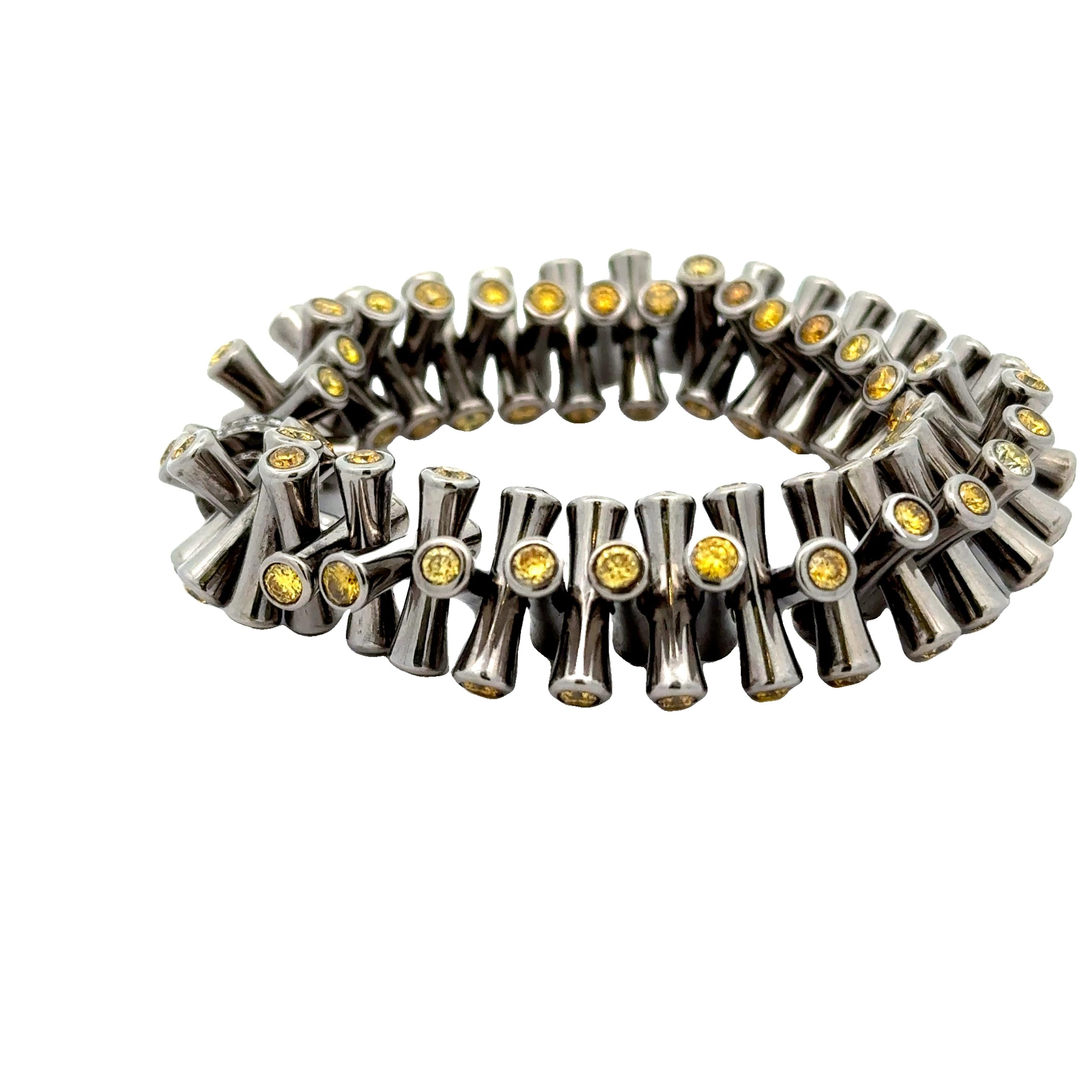 Lugano Fancy Yellow Diamond Titanium Stretch Bracelet, GIA Certified