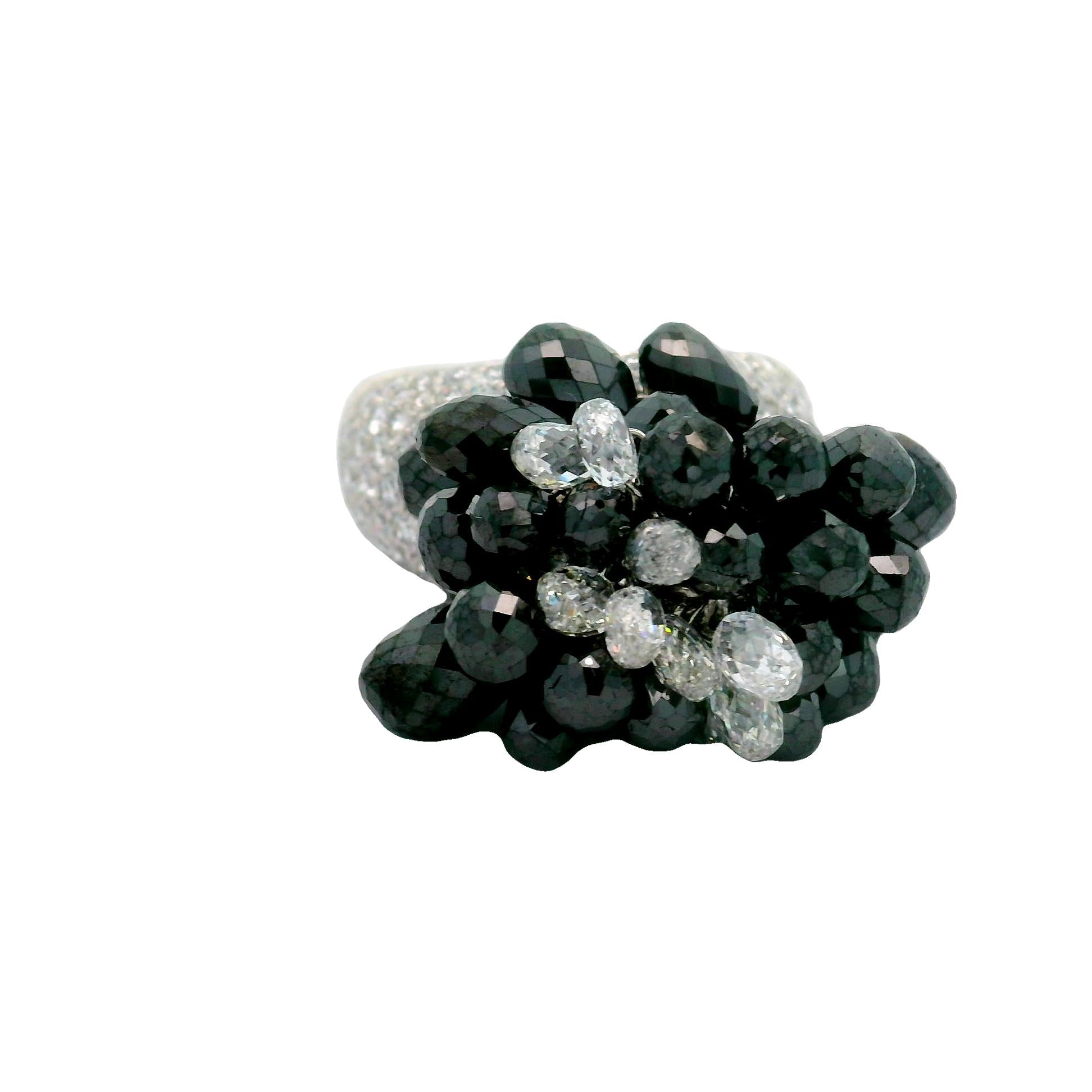 14.90 Carat Briolette Diamond Tassel Platinum Ring