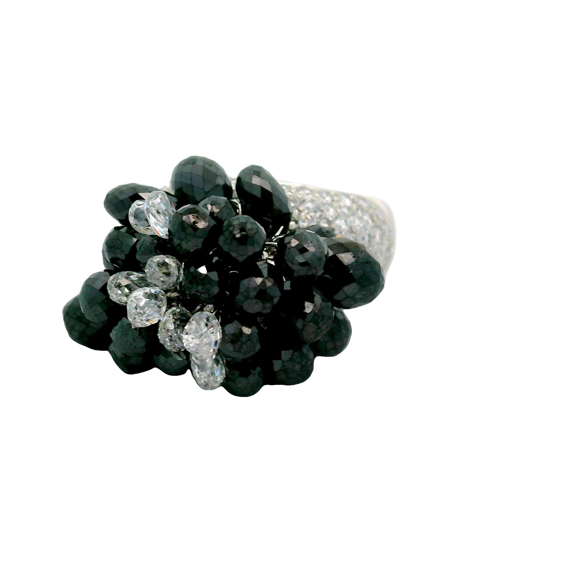 14.90 Carat Briolette Diamond Tassel Platinum Ring