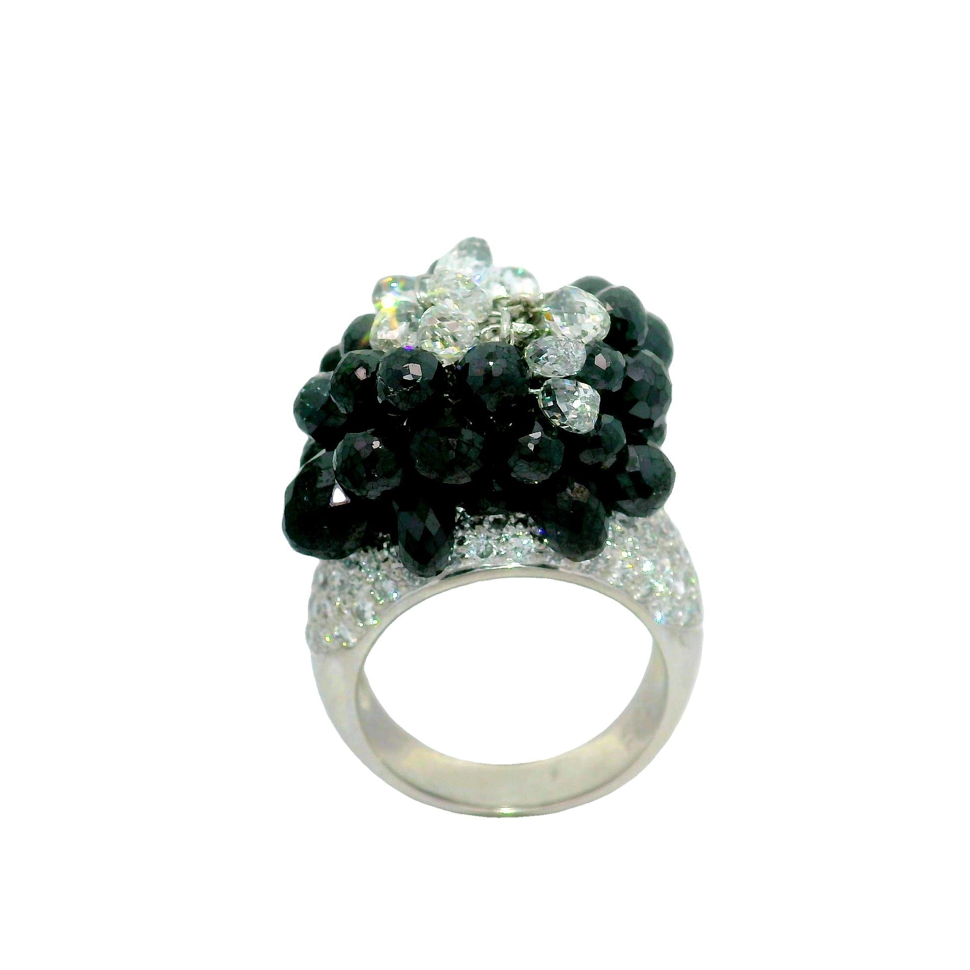 14.90 Carat Briolette Diamond Tassel Platinum Ring