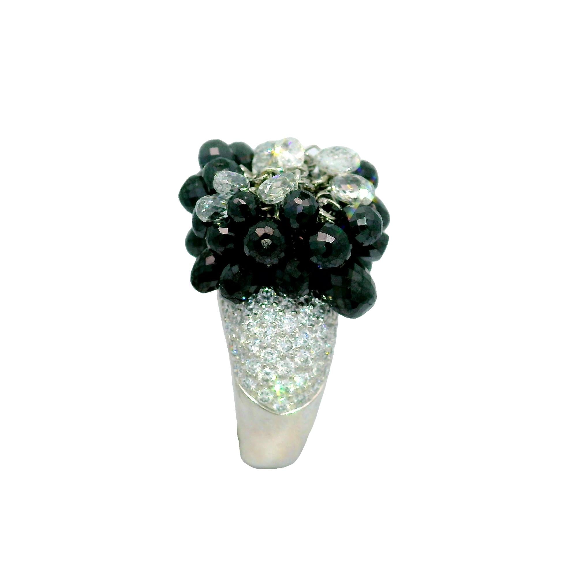 14.90 Carat Briolette Diamond Tassel Platinum Ring