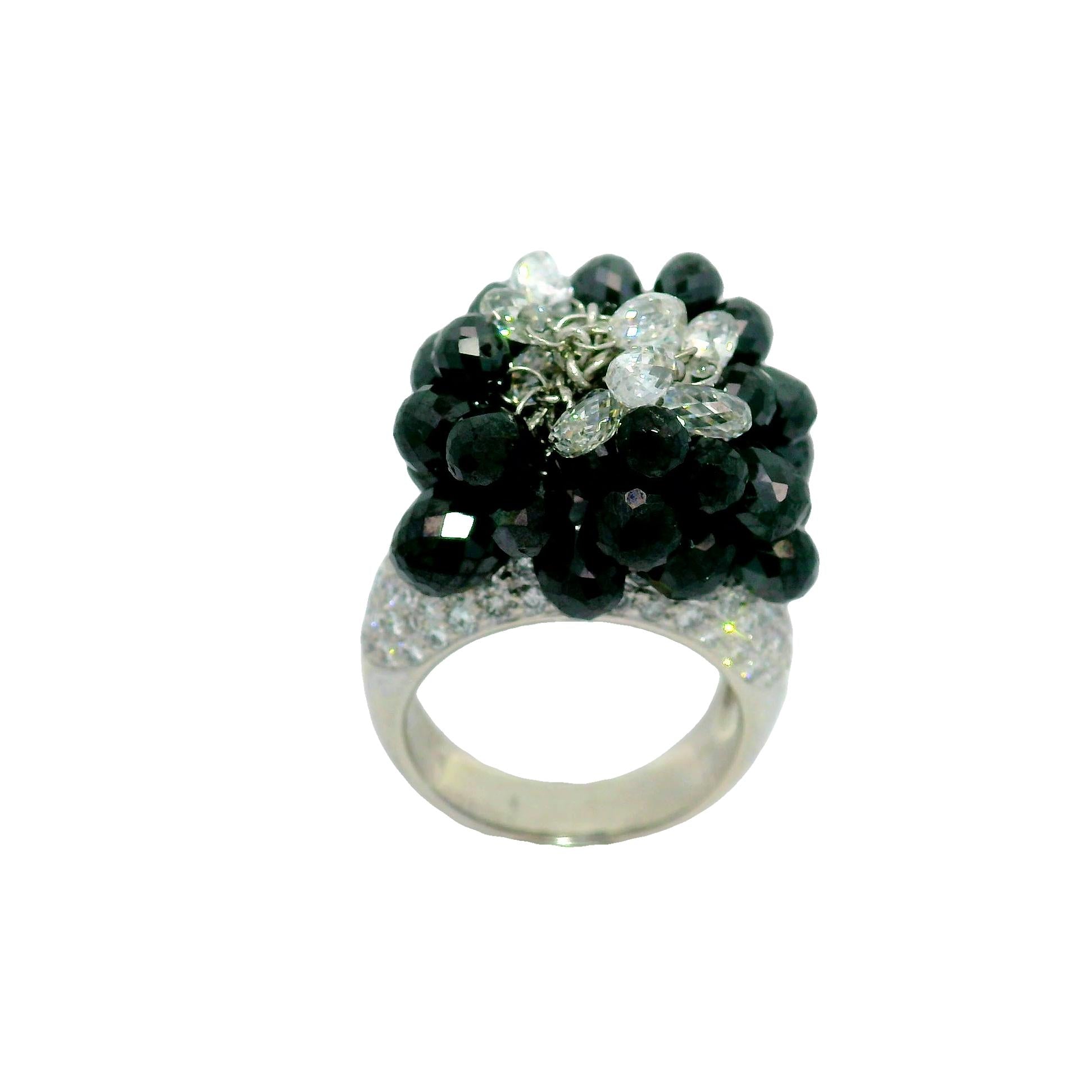 14.90 Carat Briolette Diamond Tassel Platinum Ring